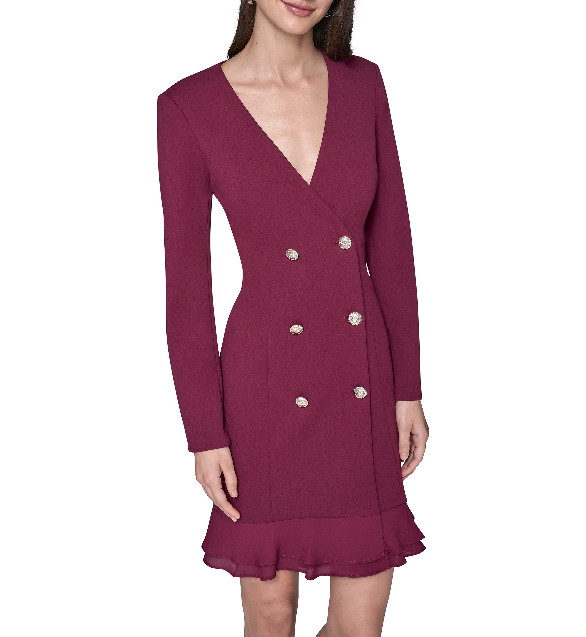 Womens Double Breasted Jacket Dress with Flounce Hem 