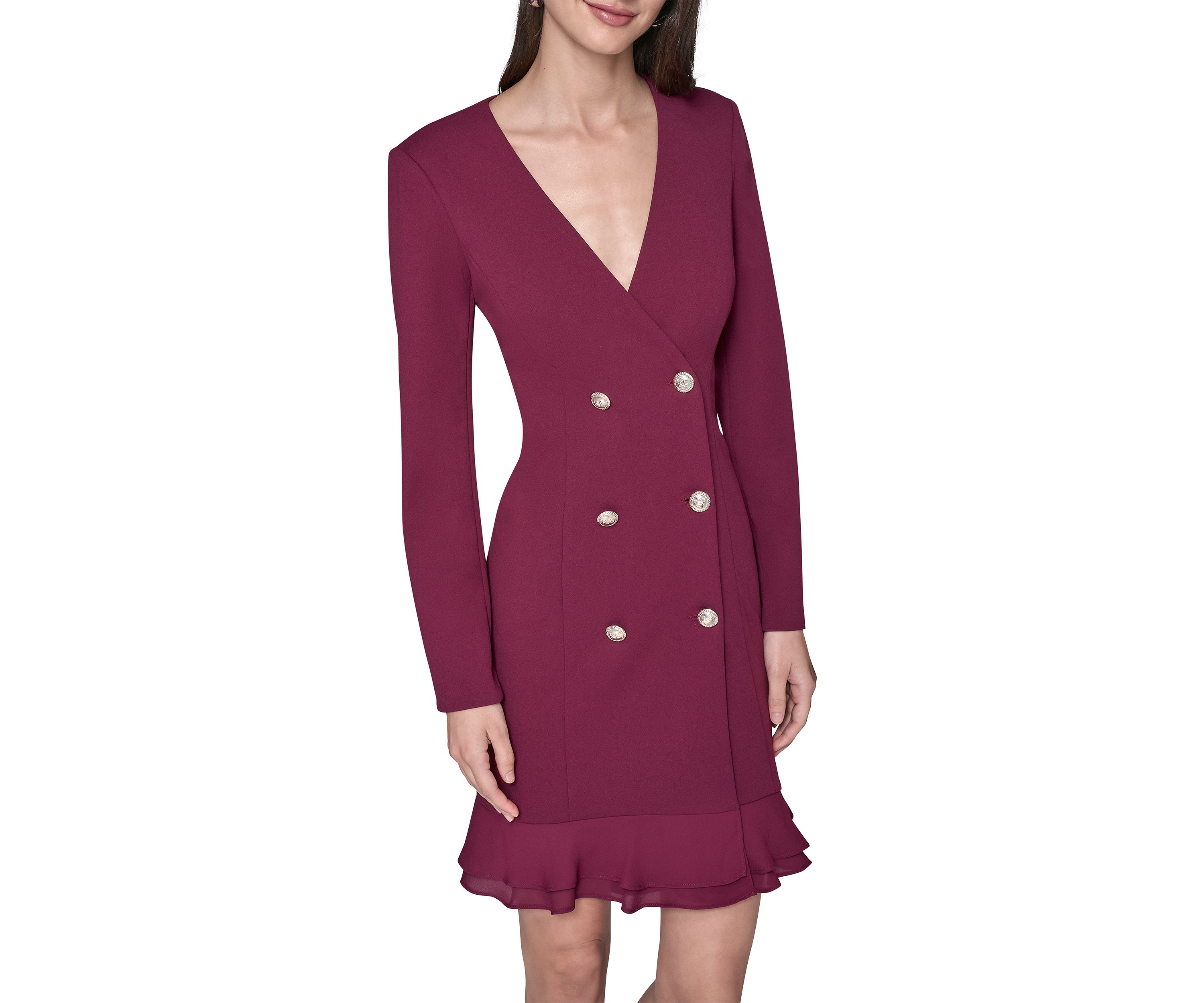 Womens Double Breasted Jacket Dress with Flounce Hem 