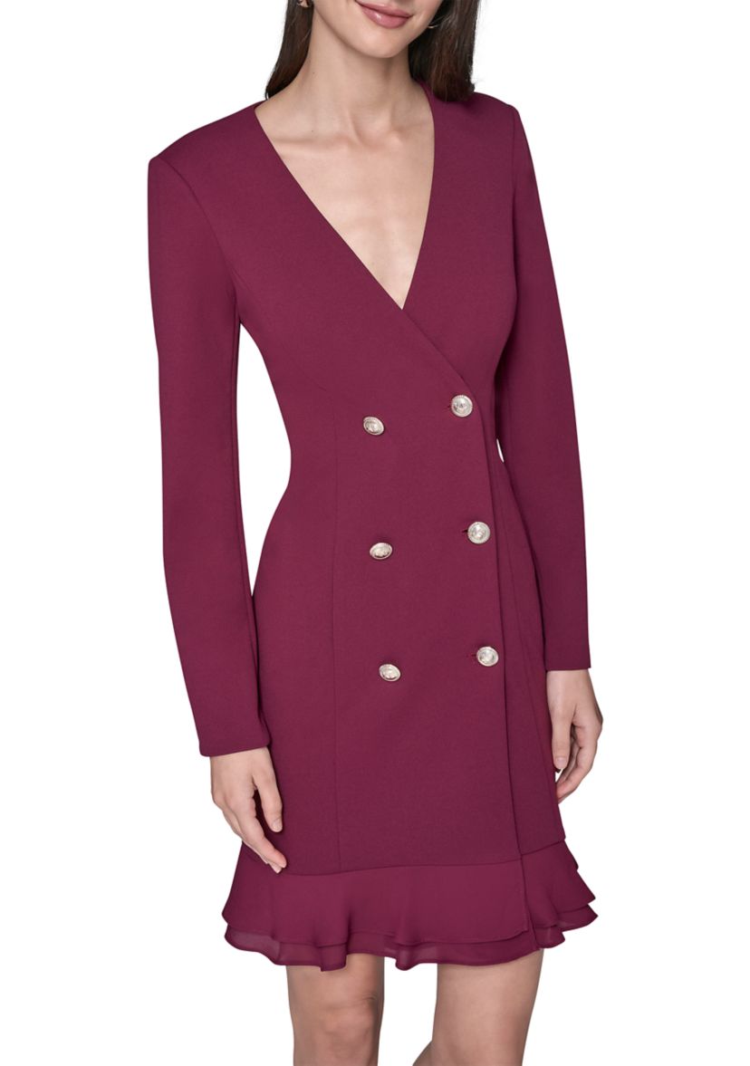 Womens Double Breasted Jacket Dress with Flounce Hem 