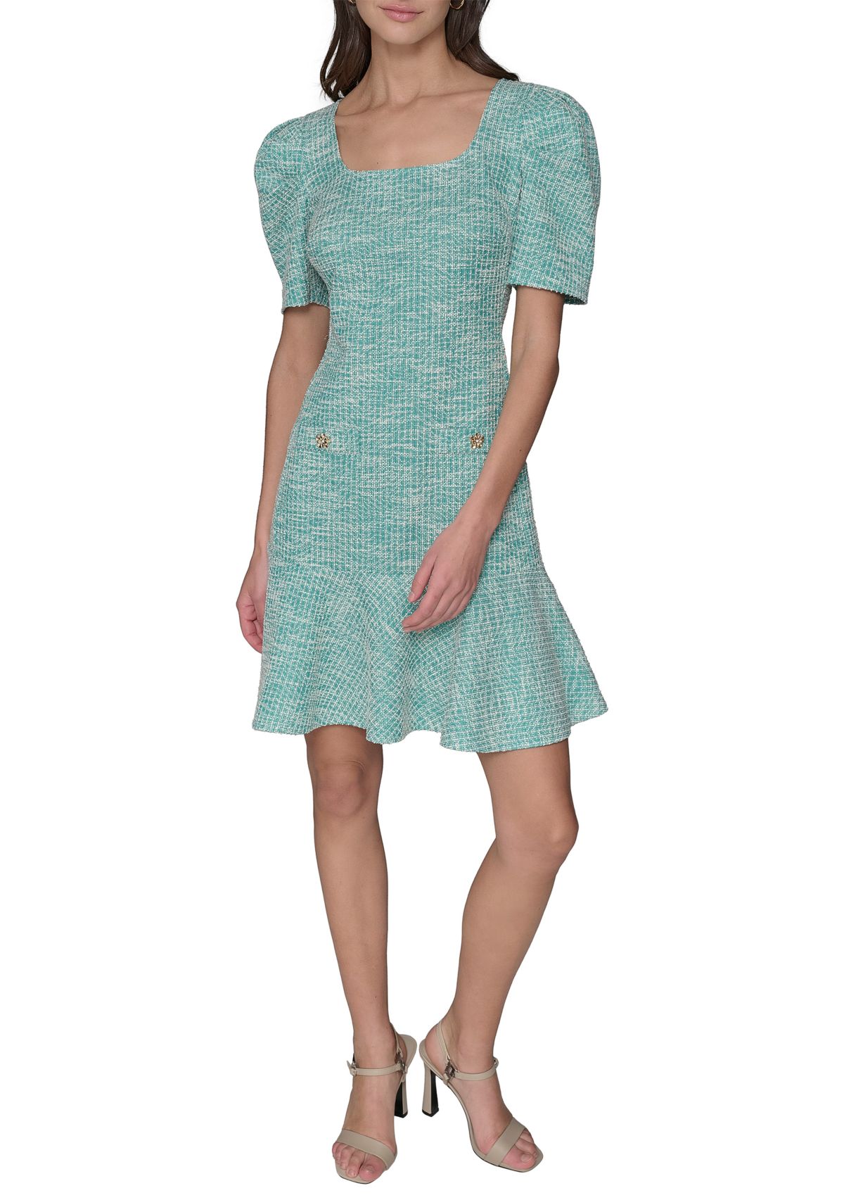 Womens Solid Tweed Sheath Dress
