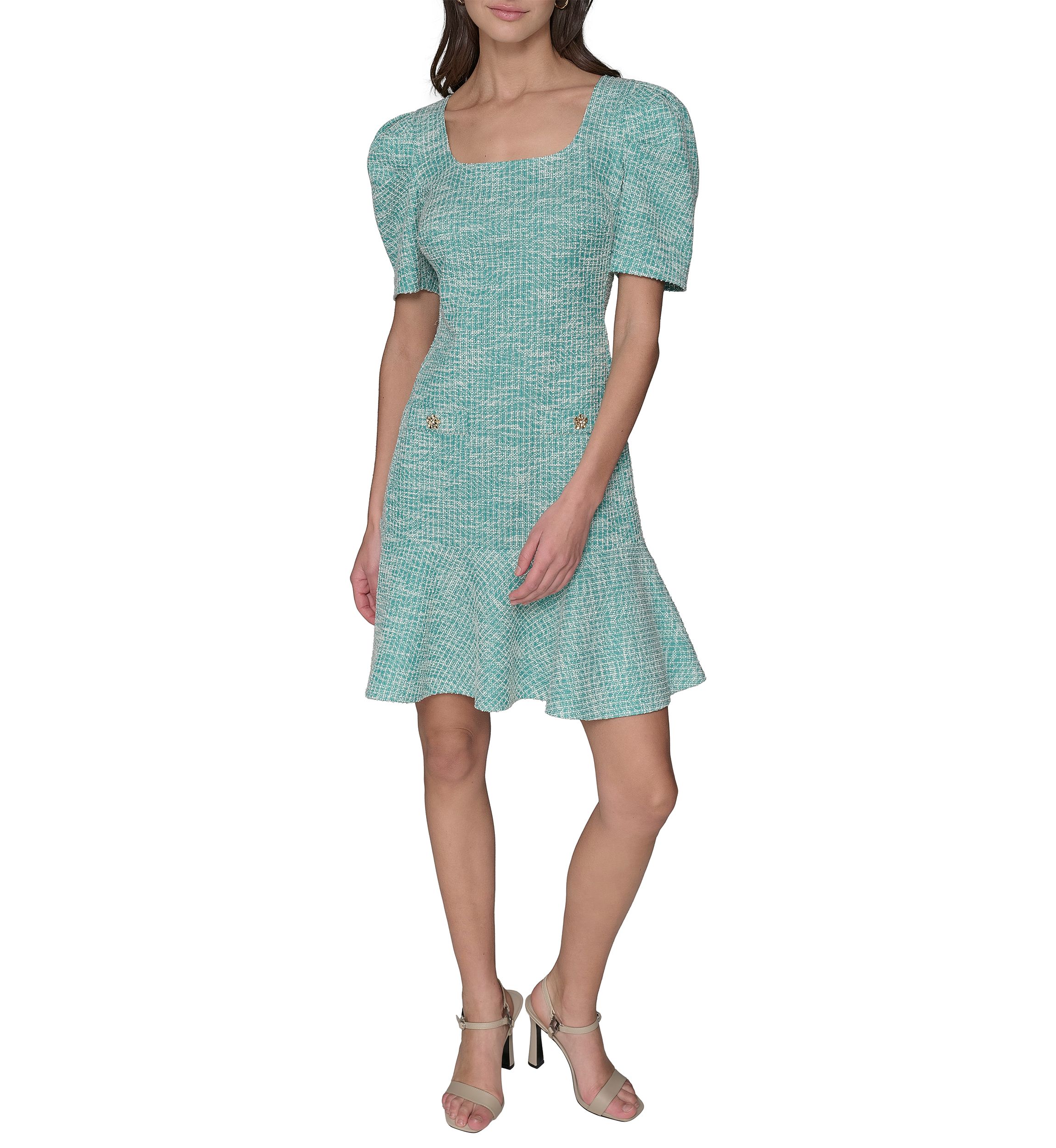 Womens Solid Tweed Sheath Dress