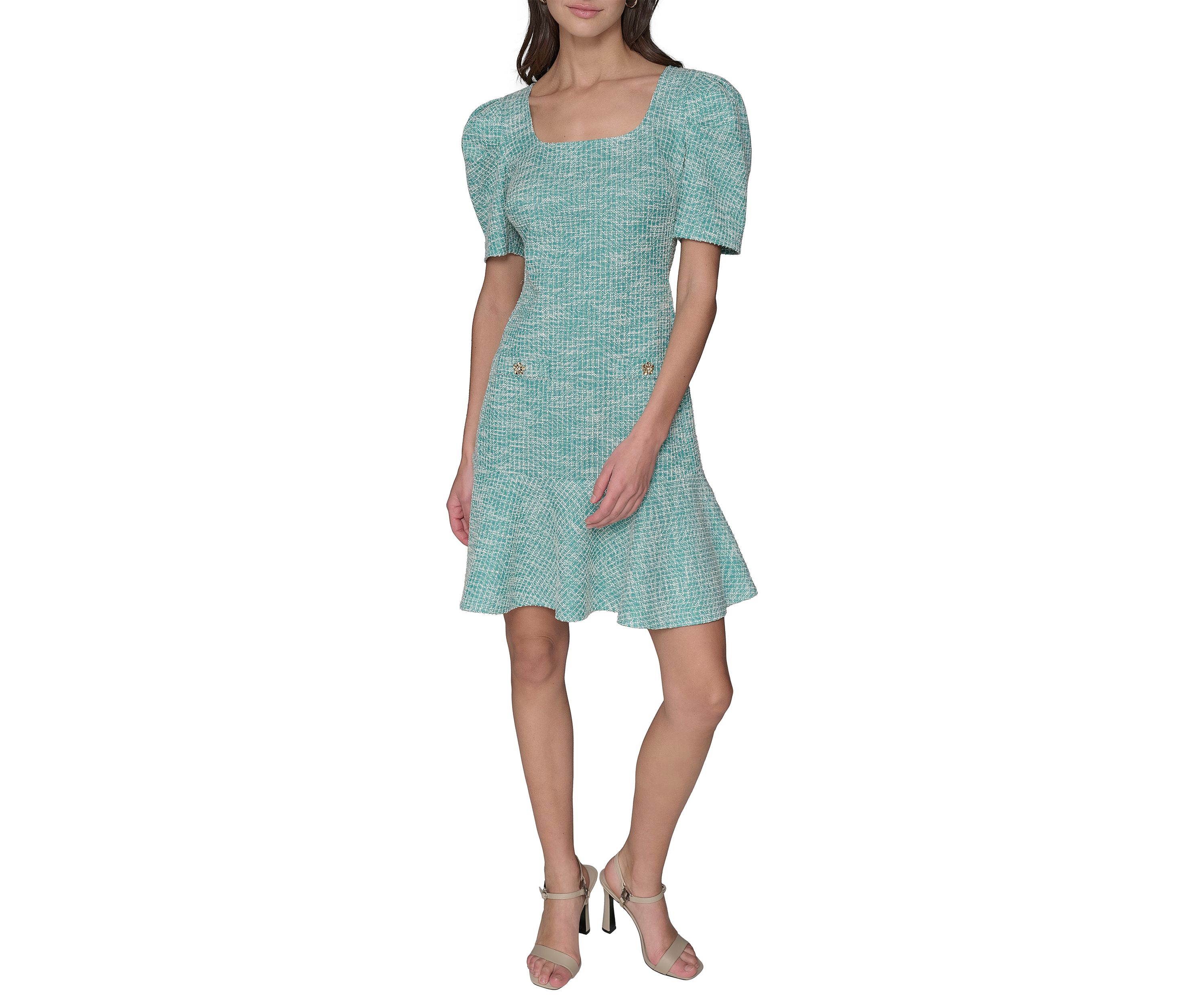 Womens Solid Tweed Sheath Dress