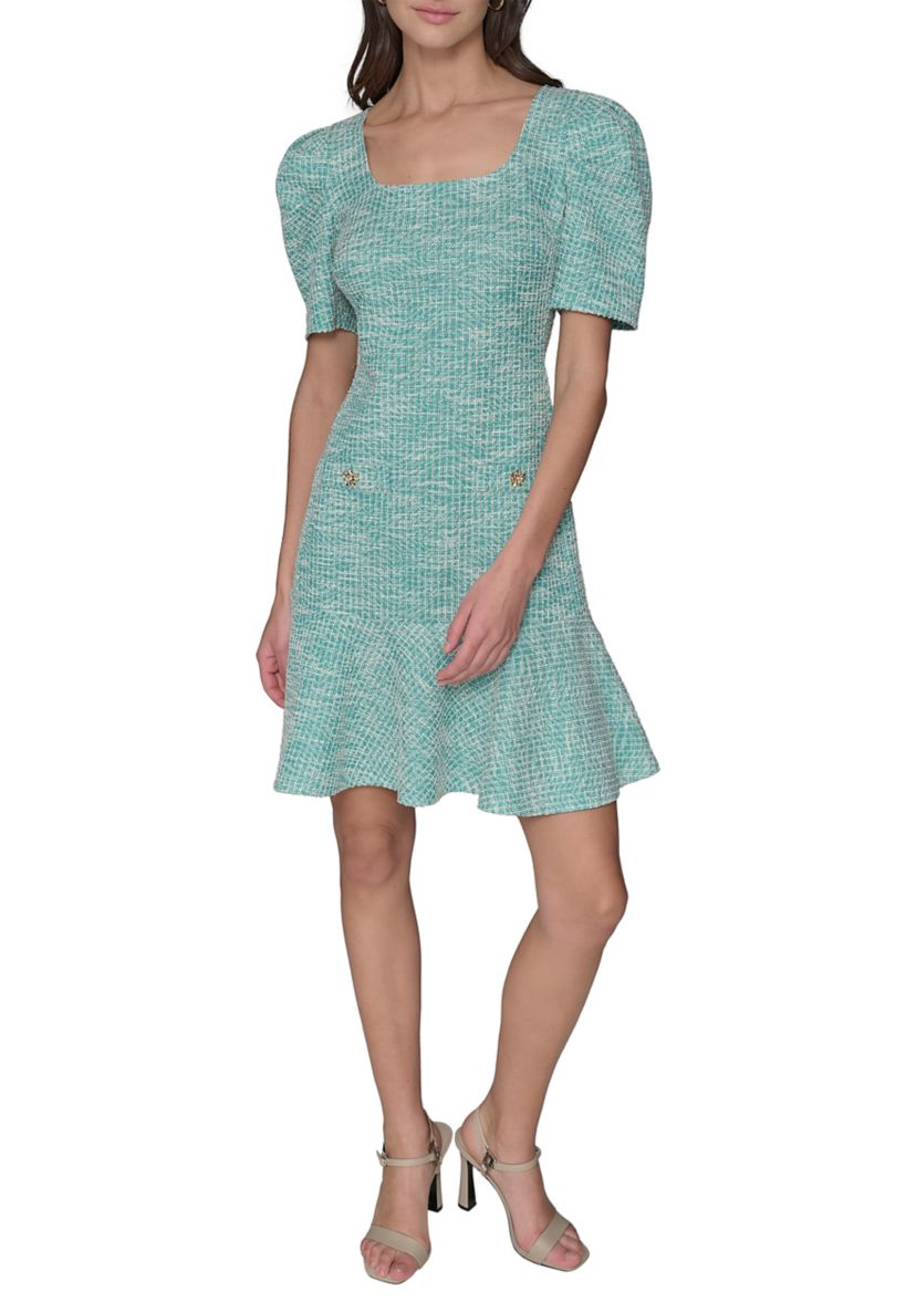 Womens Solid Tweed Sheath Dress