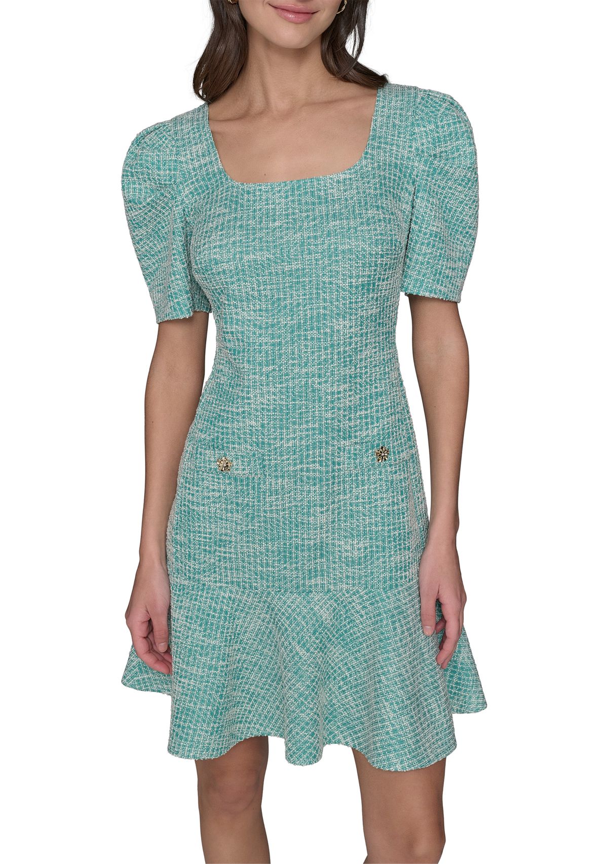 Womens Solid Tweed Sheath Dress