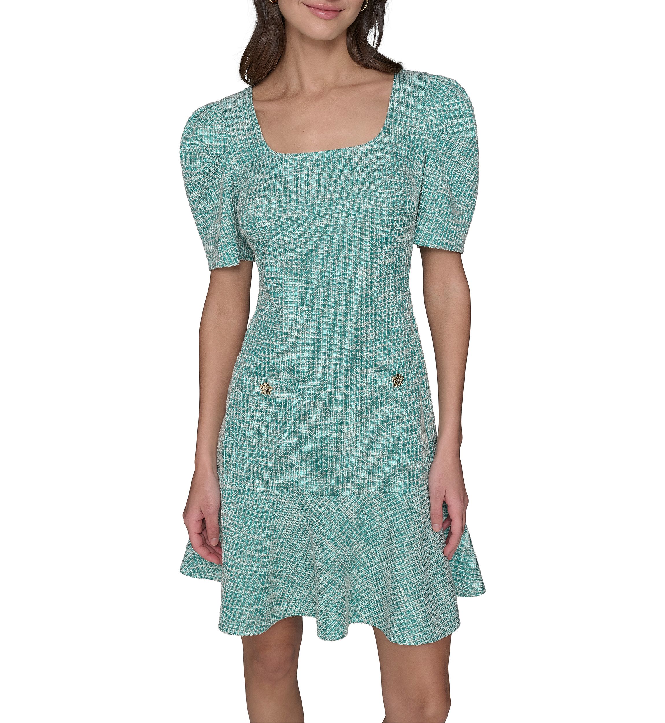 Womens Solid Tweed Sheath Dress