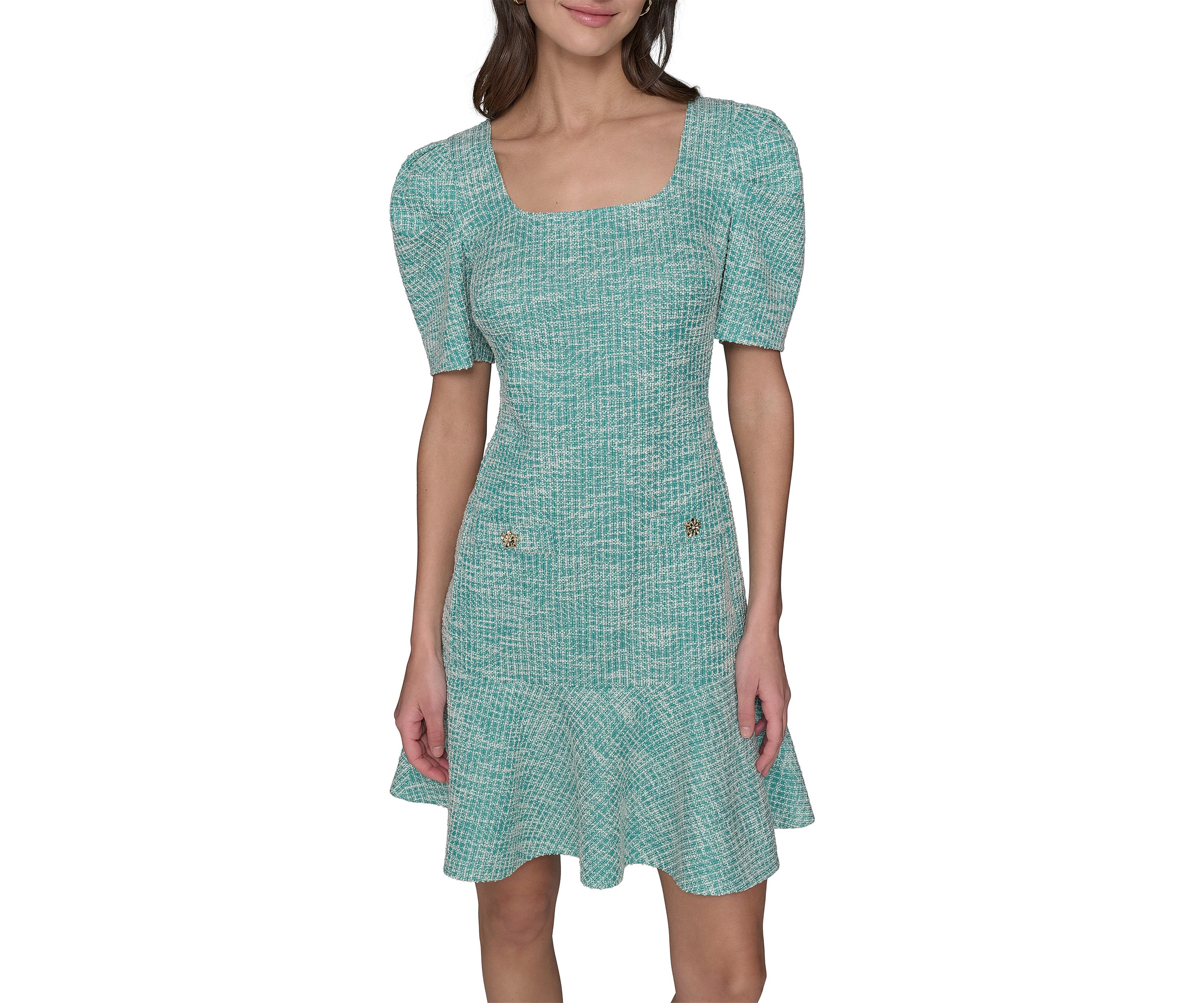 Womens Solid Tweed Sheath Dress