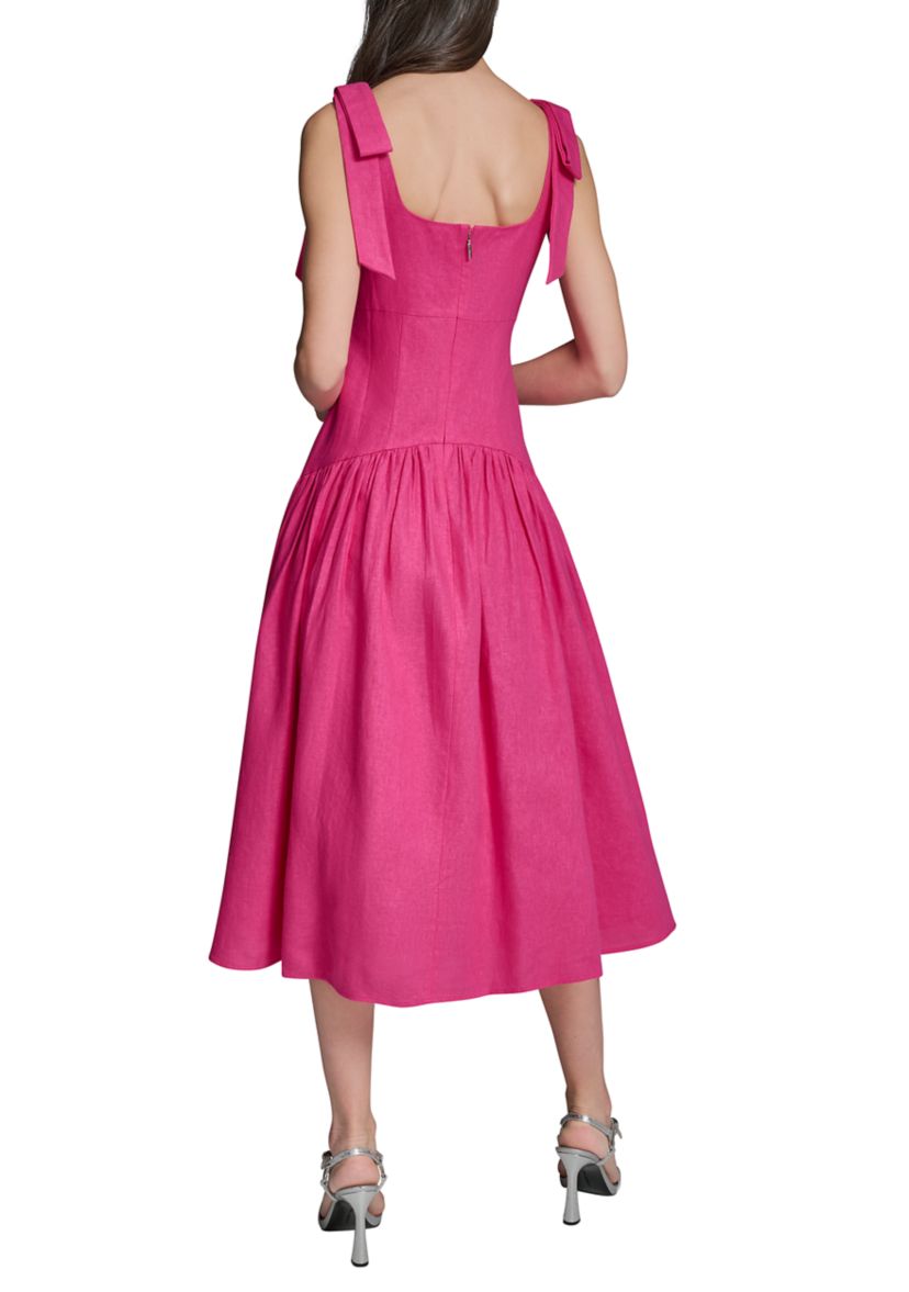 karl lagerfeld linen dress KARL LAGERFELD PARIS Women's Linen Midi Dress with Shoulder Bow