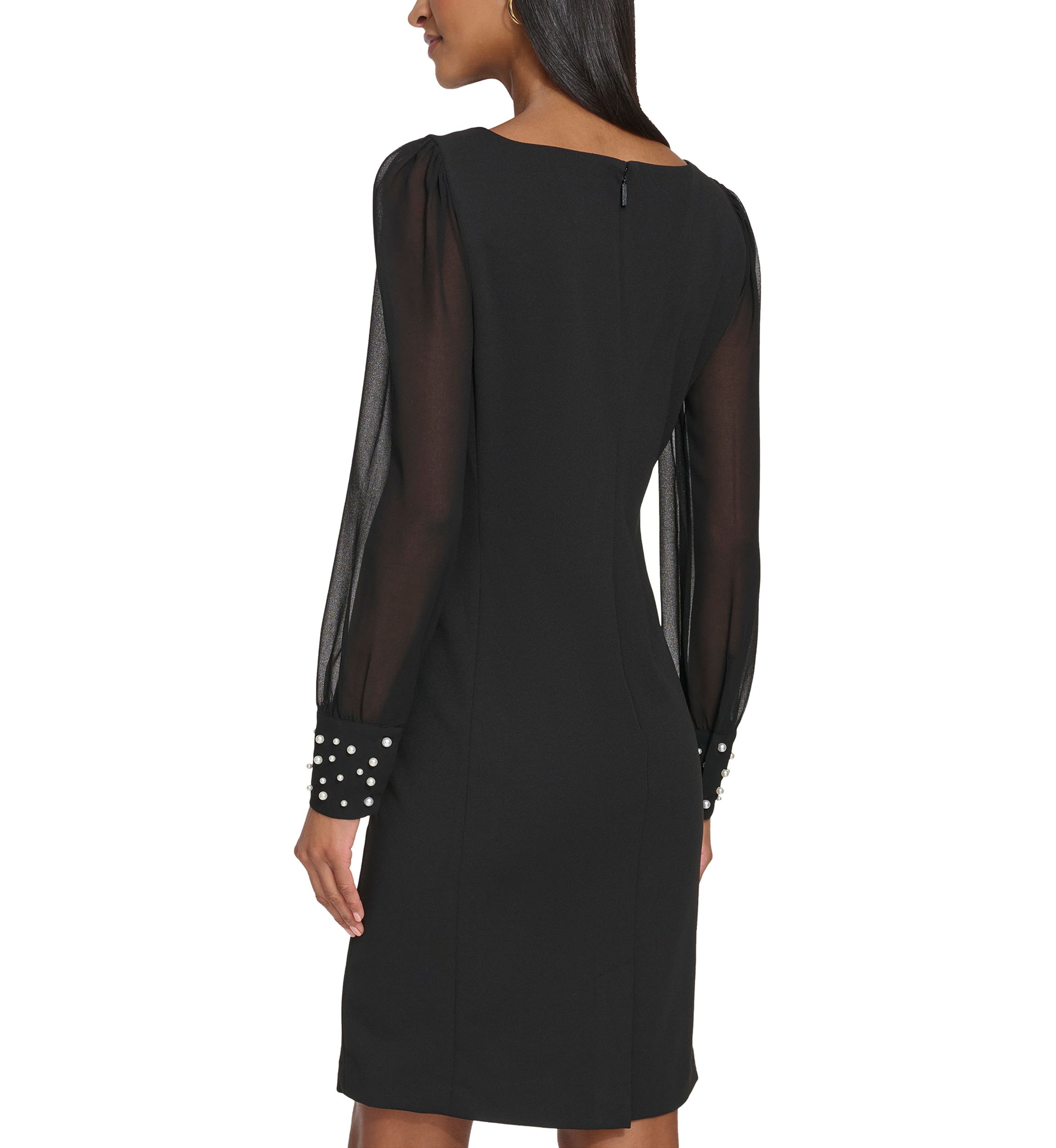 Womens Scuba Crepe Sheath Dress with Pearl Cuff 