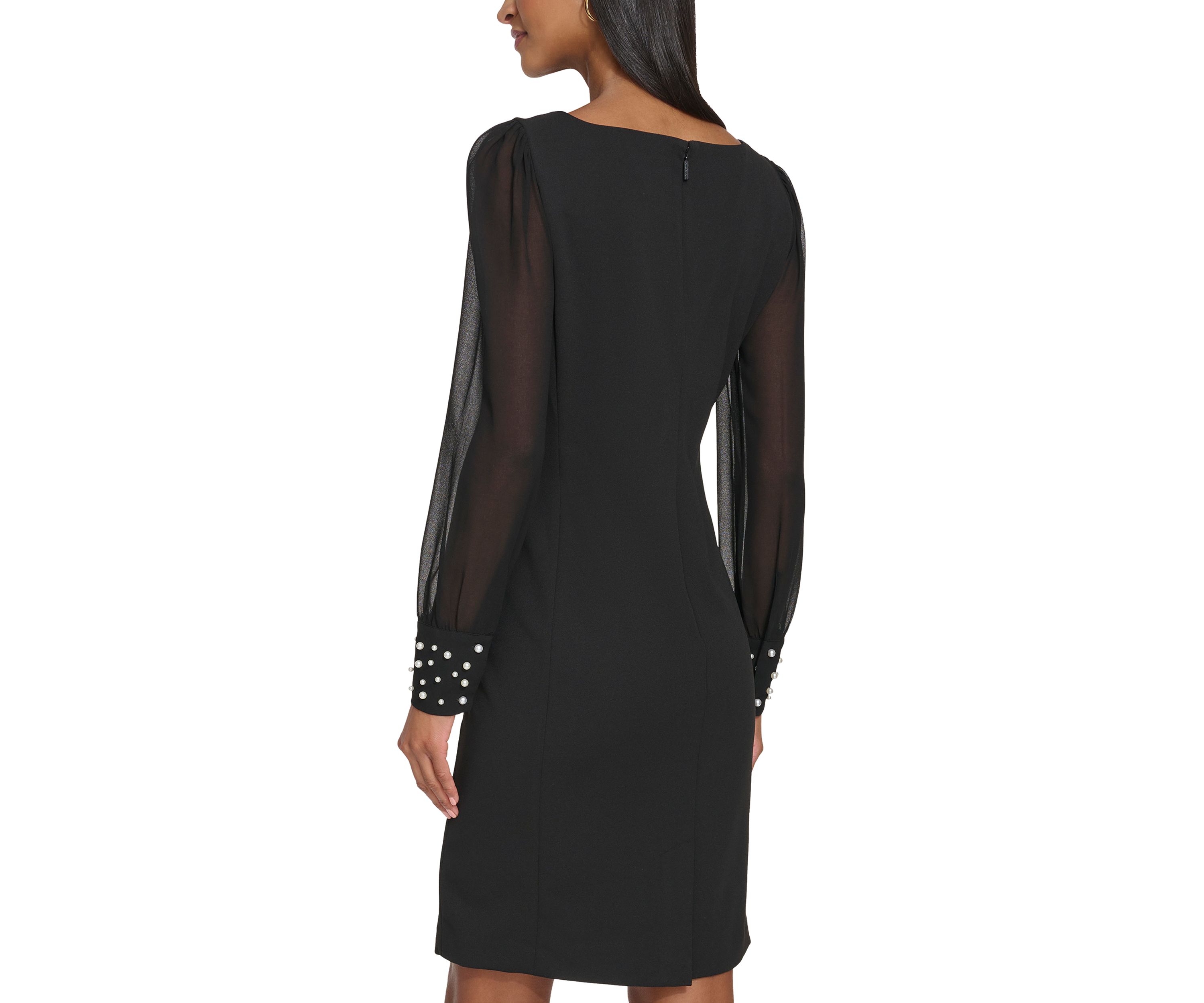 Womens Scuba Crepe Sheath Dress with Pearl Cuff 