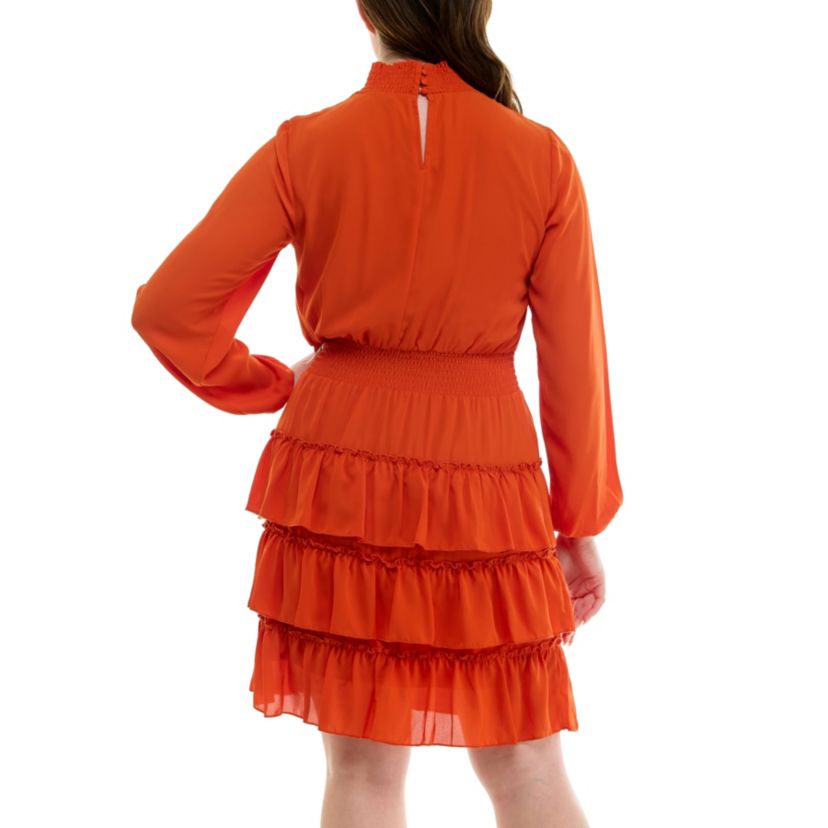 Mock Neck Long Sleeve 3 Tiered Ruffle Dress