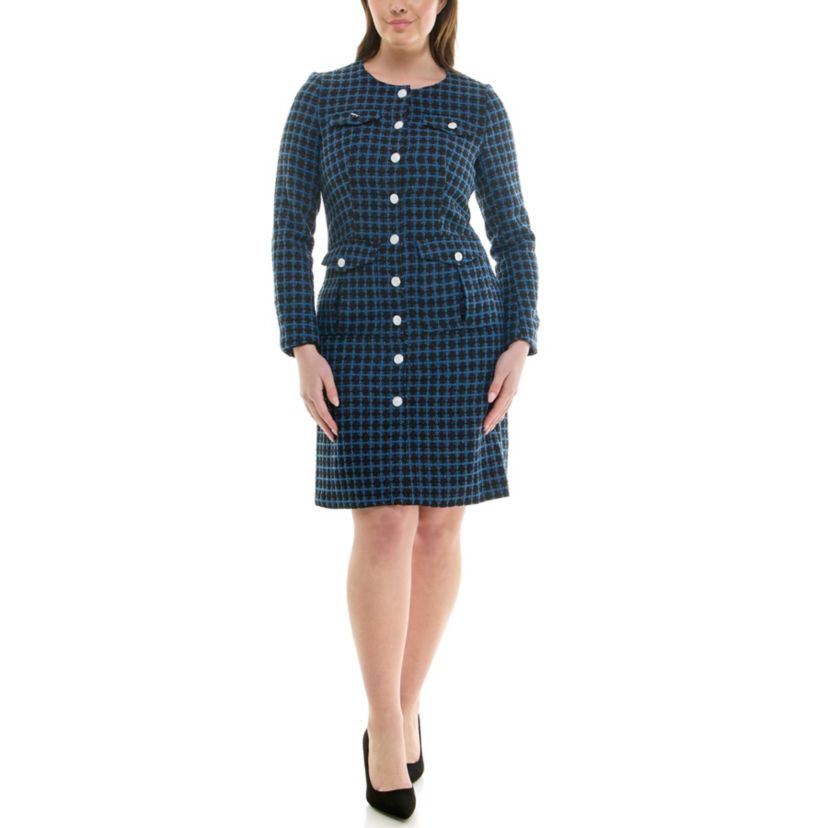 Button Front 4 Pocket Detail Long Sleeve Dress