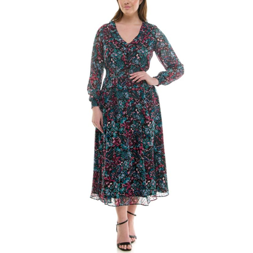 Short V neck Printed Tiered Dress