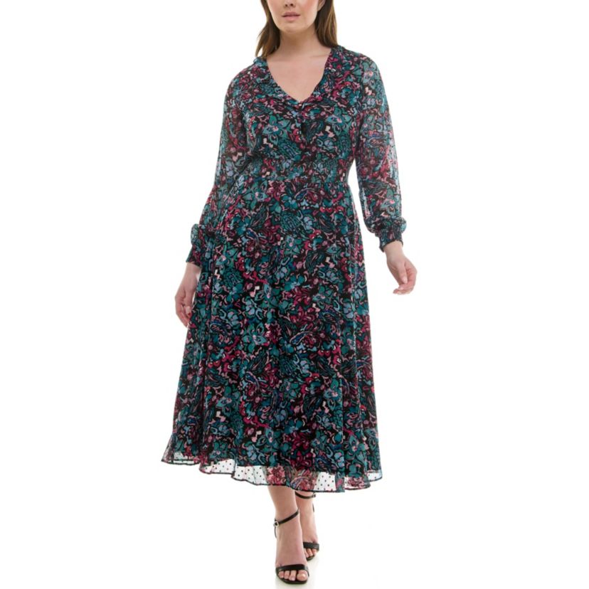 Short V neck Printed Tiered Dress