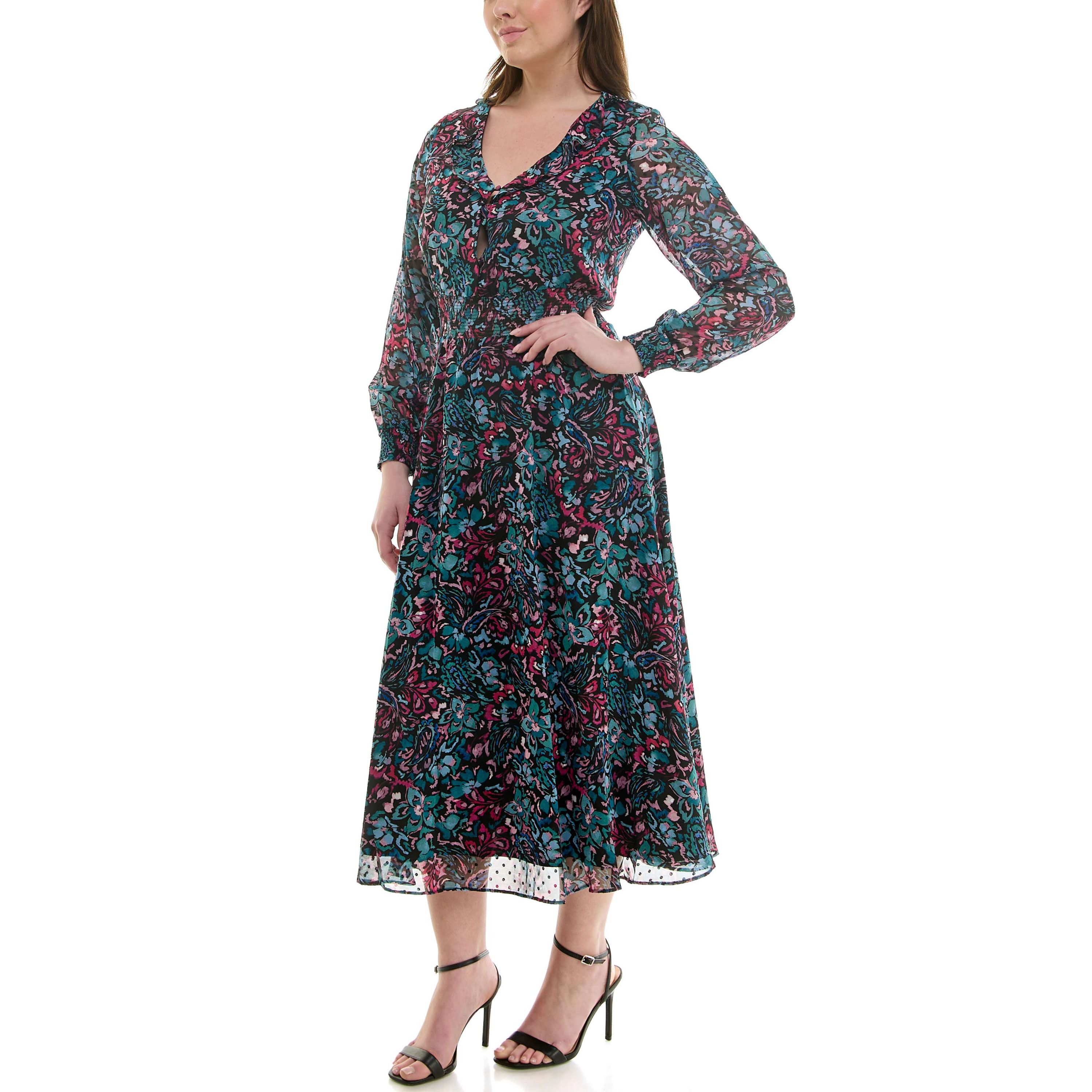 Short V neck Printed Tiered Dress