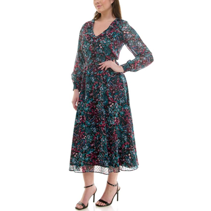 Short V neck Printed Tiered Dress