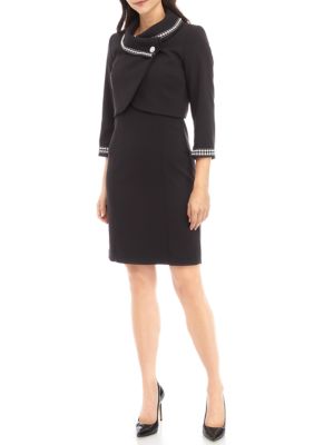 Tahari Women's Nested Suit, Beaded Jacket and Dress, Black, 12