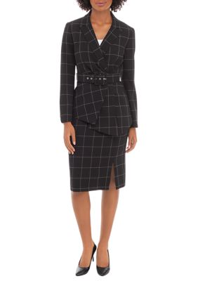 Tahari Women's WINDOWPANE BELTED JACKET AND SKIRT, 2