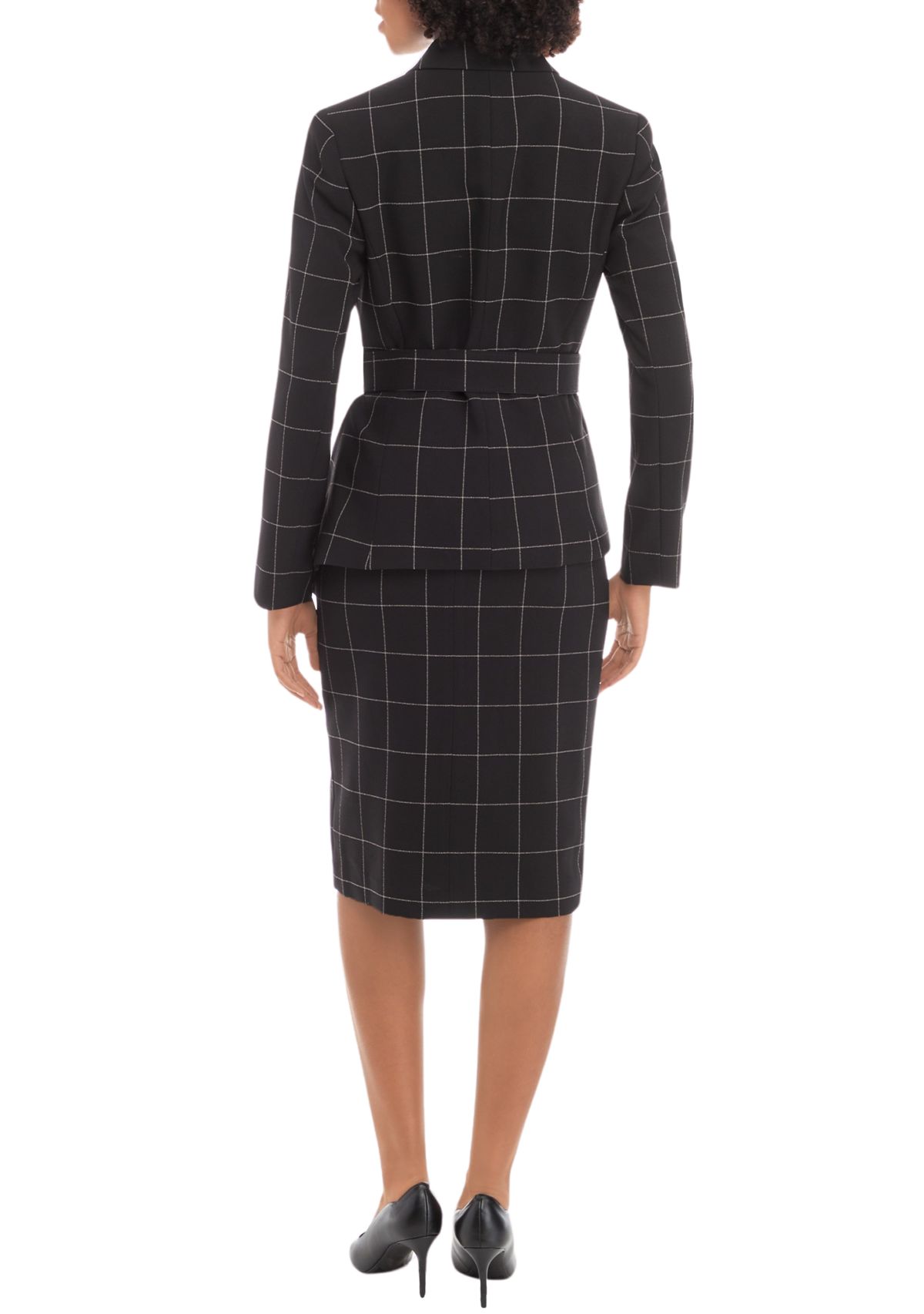 WINDOWPANE BELTED JACKET AND SKIRT