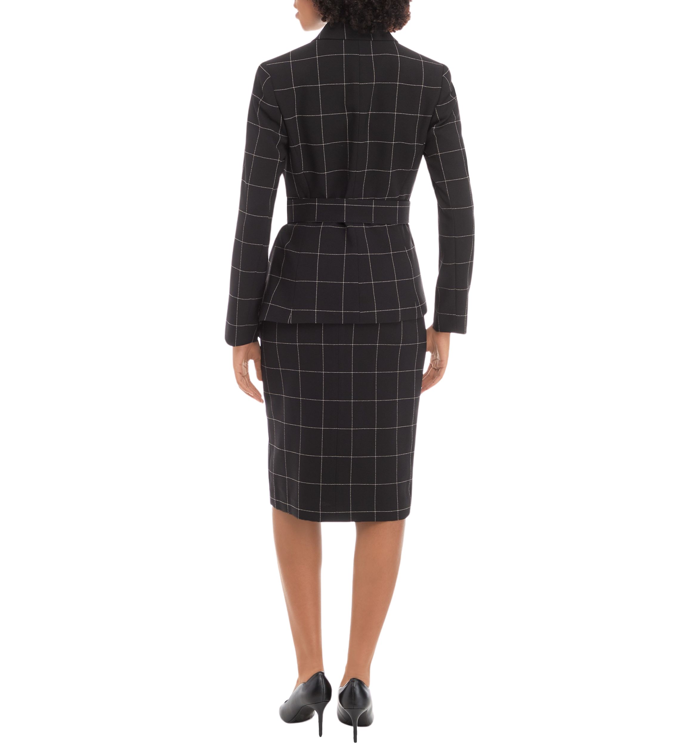 WINDOWPANE BELTED JACKET AND SKIRT