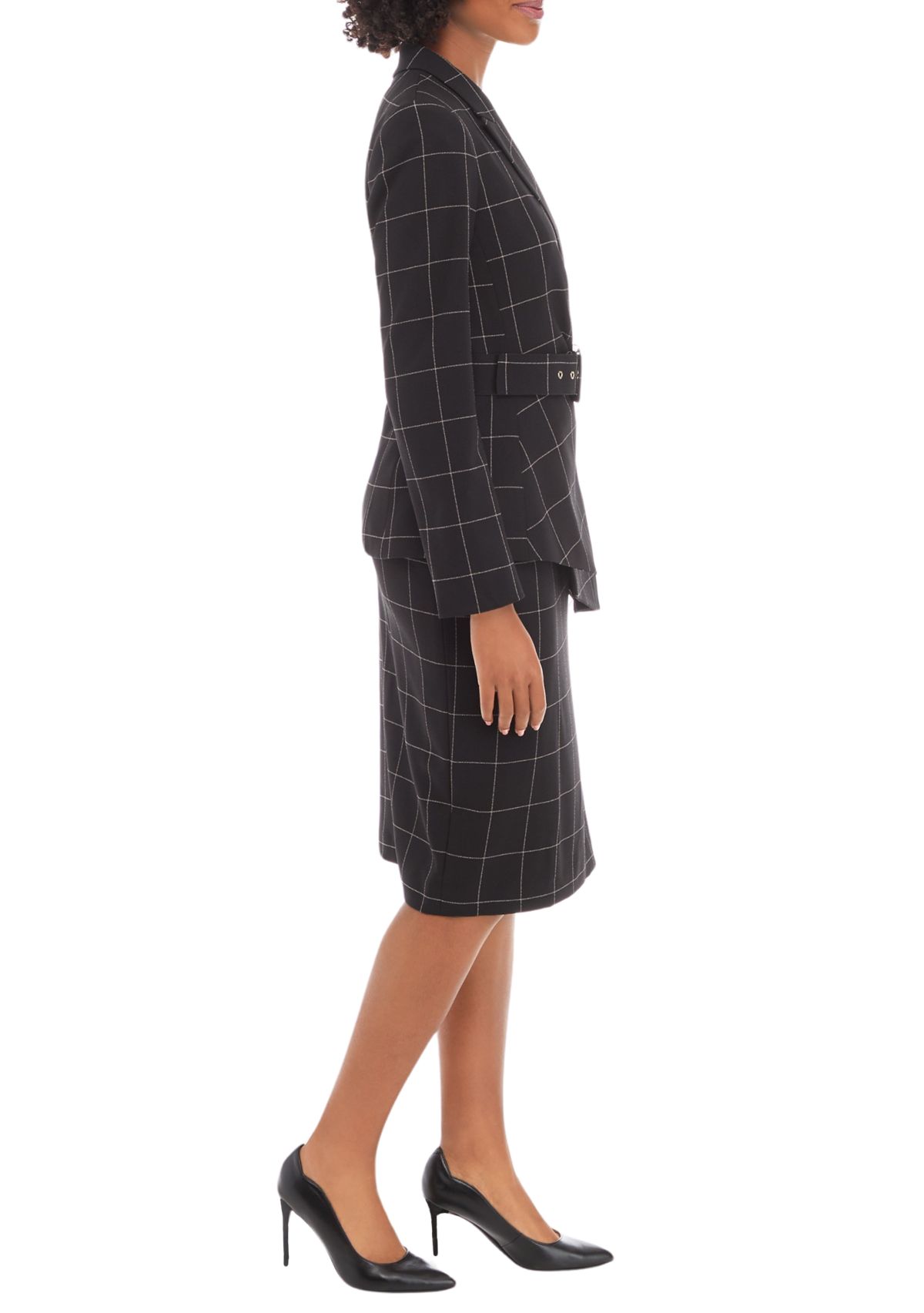 WINDOWPANE BELTED JACKET AND SKIRT