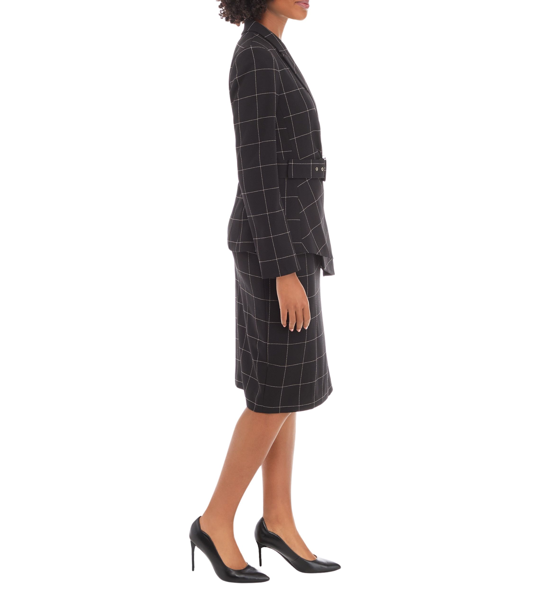 WINDOWPANE BELTED JACKET AND SKIRT