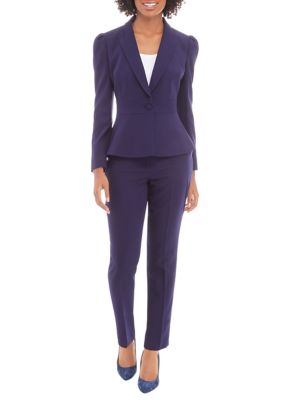 Tahari Plus Size Two Button Pinstripe Pant Suit in Blue