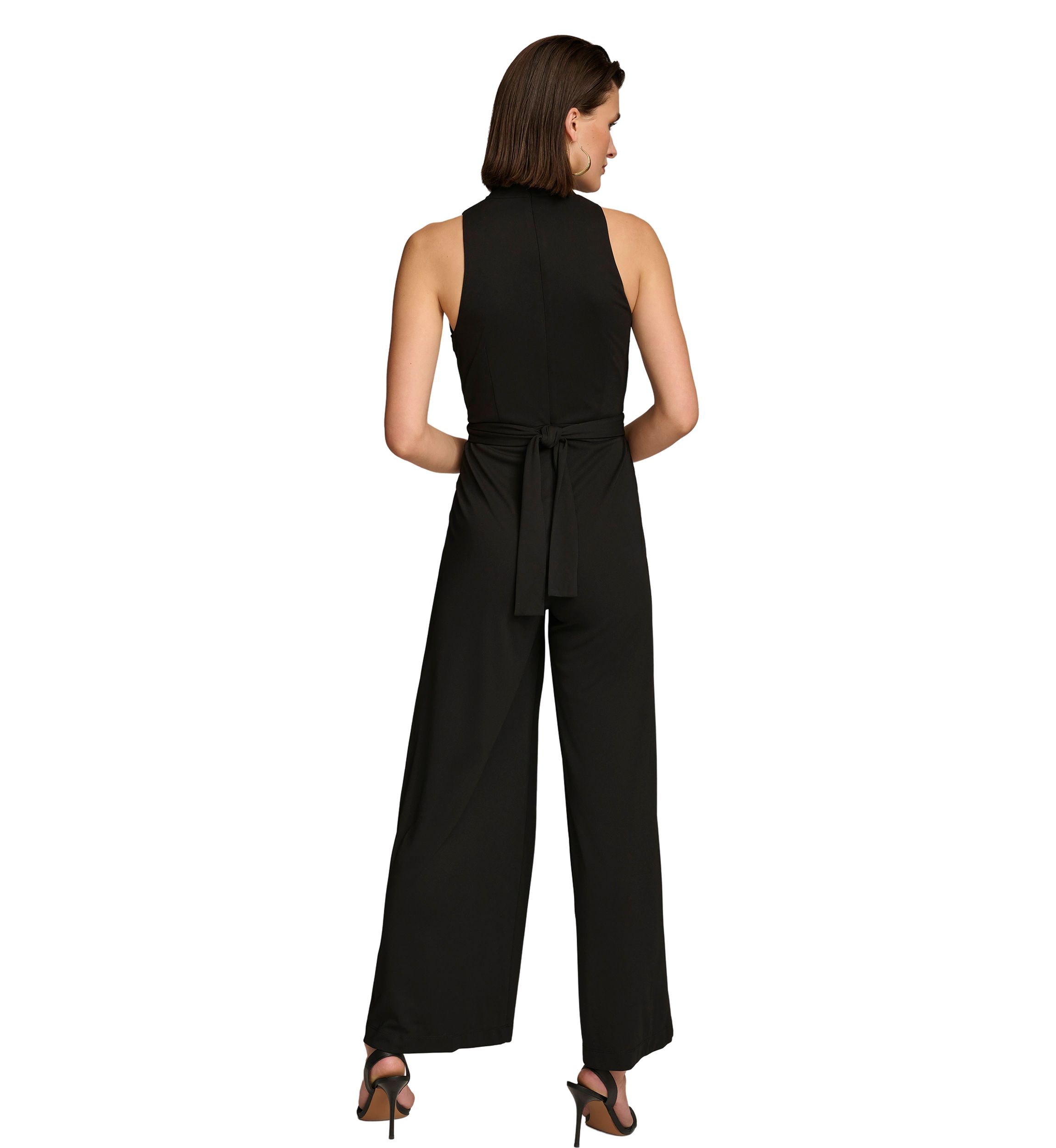 Womens Sleeveless V-Neck Solid Scuba Jumpsuit