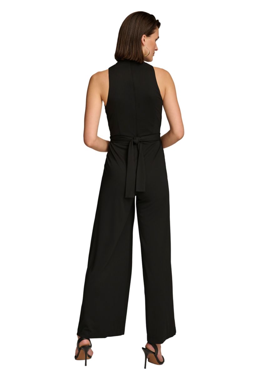 Womens Sleeveless V-Neck Solid Scuba Jumpsuit