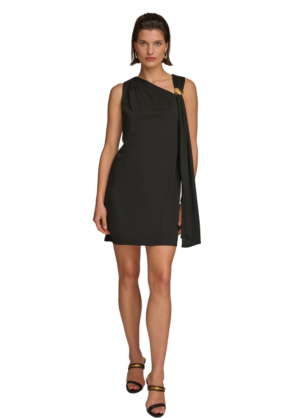 Womens Sleeveless Halter Solid Jersey Sheath Dress