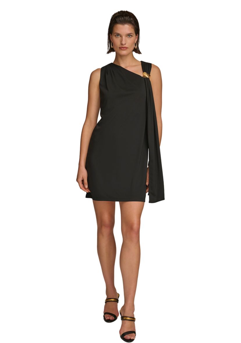 Womens Sleeveless Halter Solid Jersey Sheath Dress