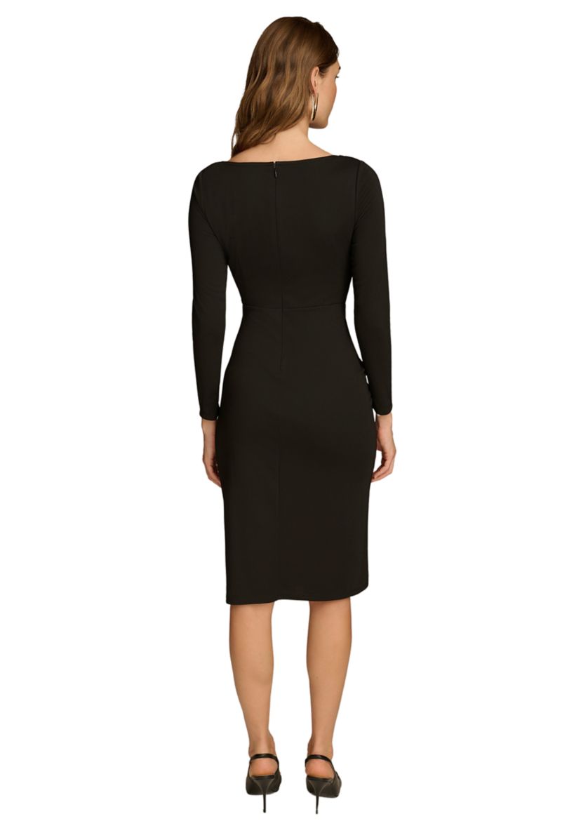 Womens Ruched Round Neck Midi Dress