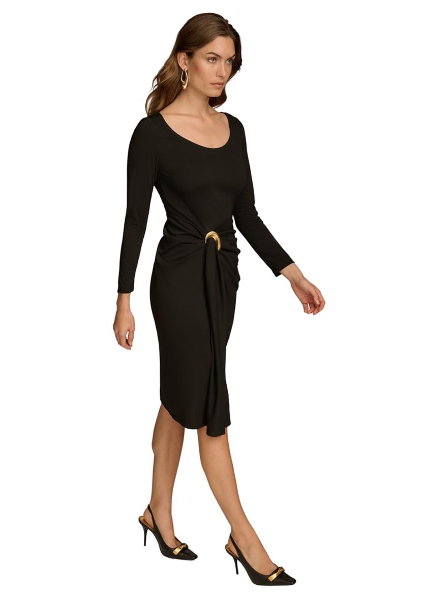 Womens Ruched Round Neck Midi Dress