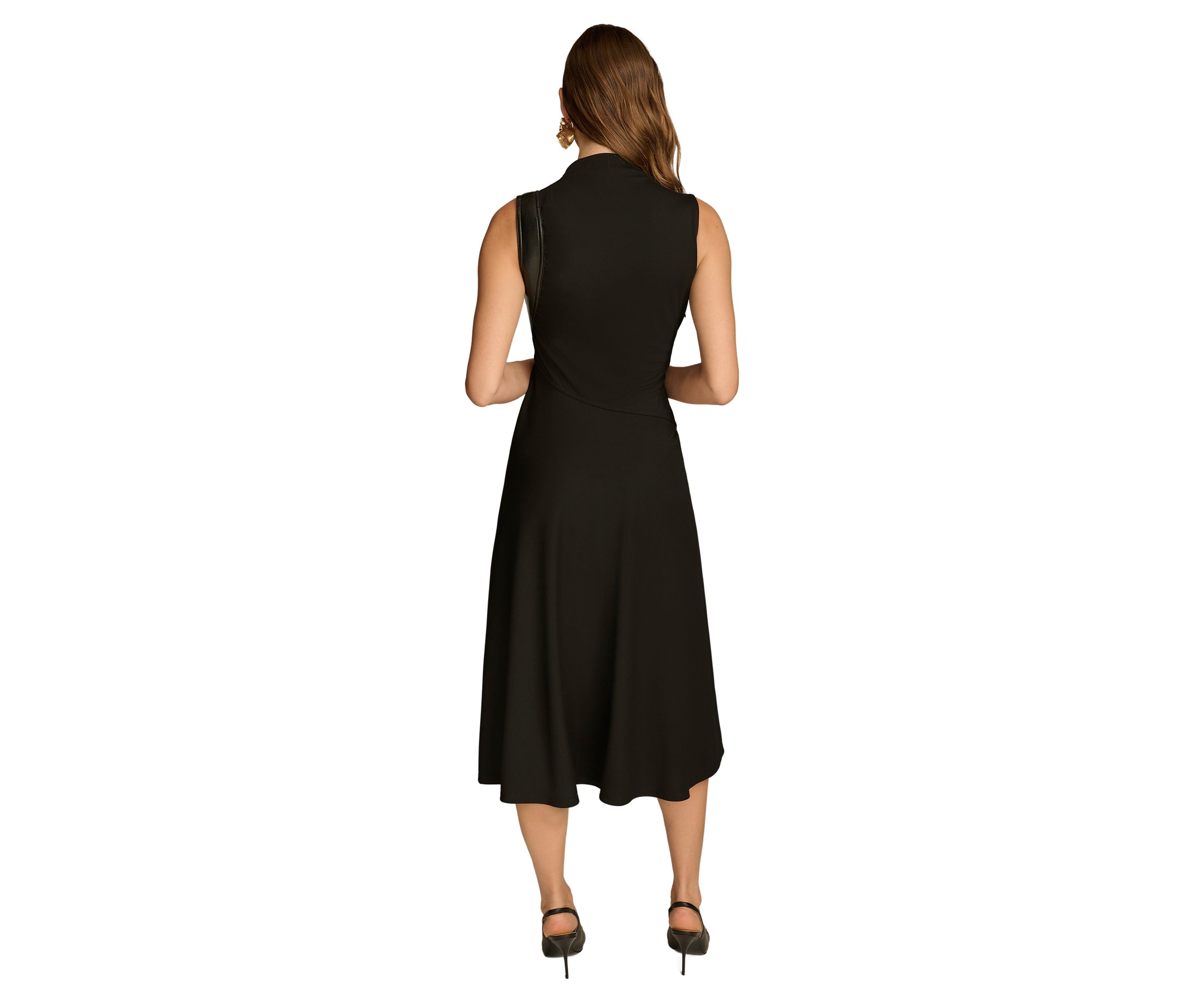 Womens Sleeveless Mock Neck Solid Midi Dress