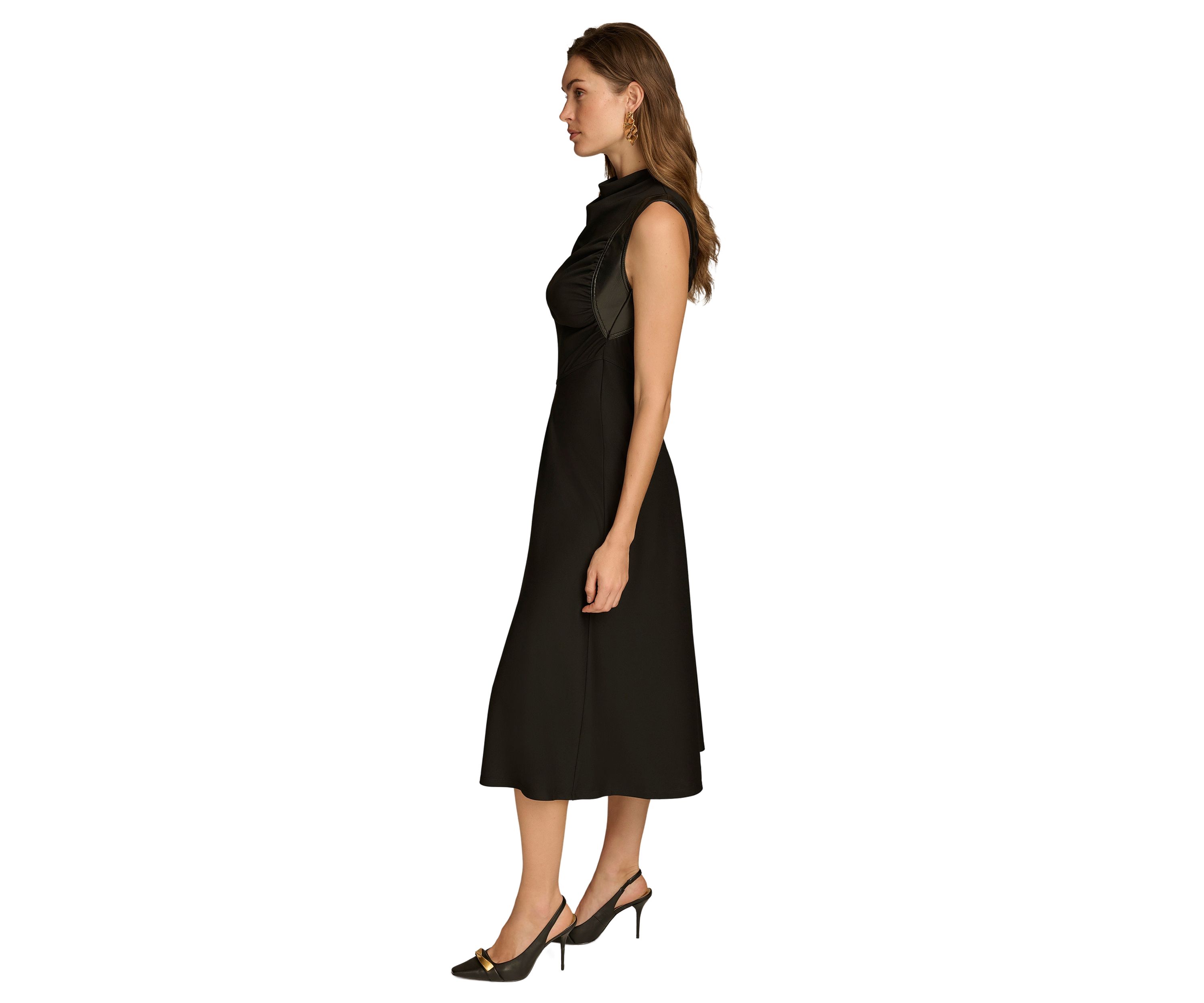 Womens Sleeveless Mock Neck Solid Midi Dress