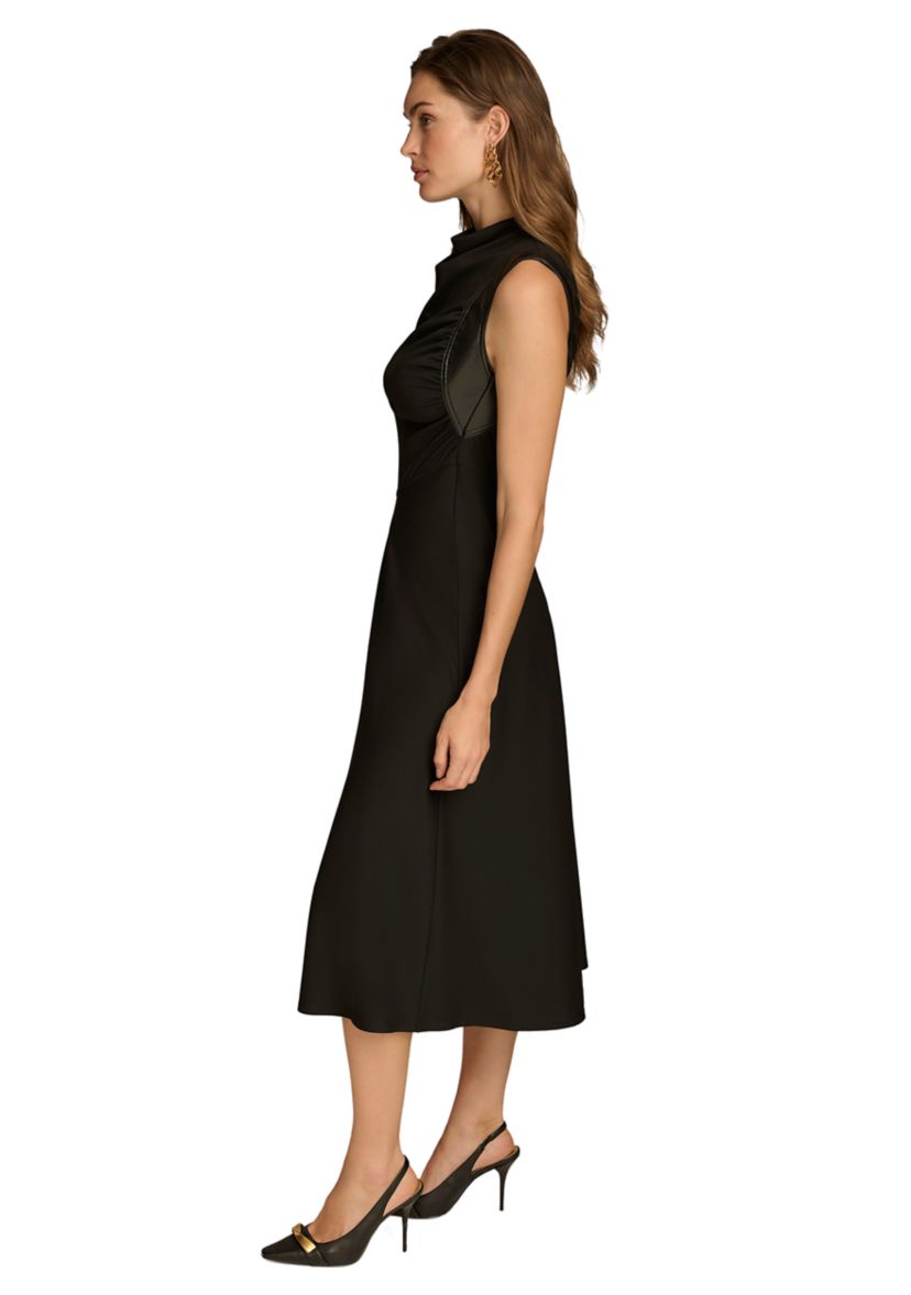 Womens Sleeveless Mock Neck Solid Midi Dress