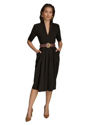 Donna Karan New York Women's Short Sleeve V-Neck Belted