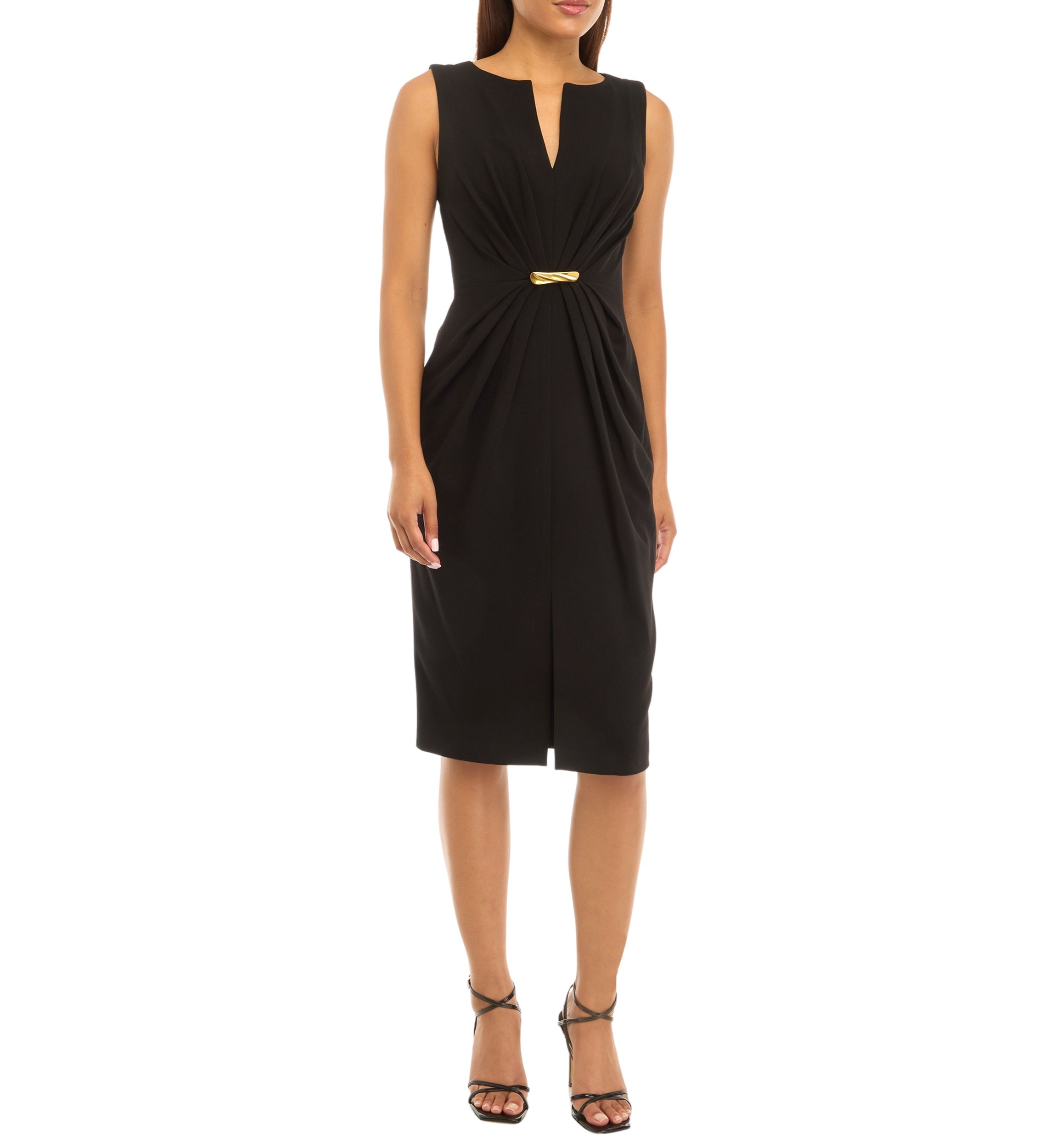 Womens Sleeveless V-Neck Crepe Fit and Flare Dress