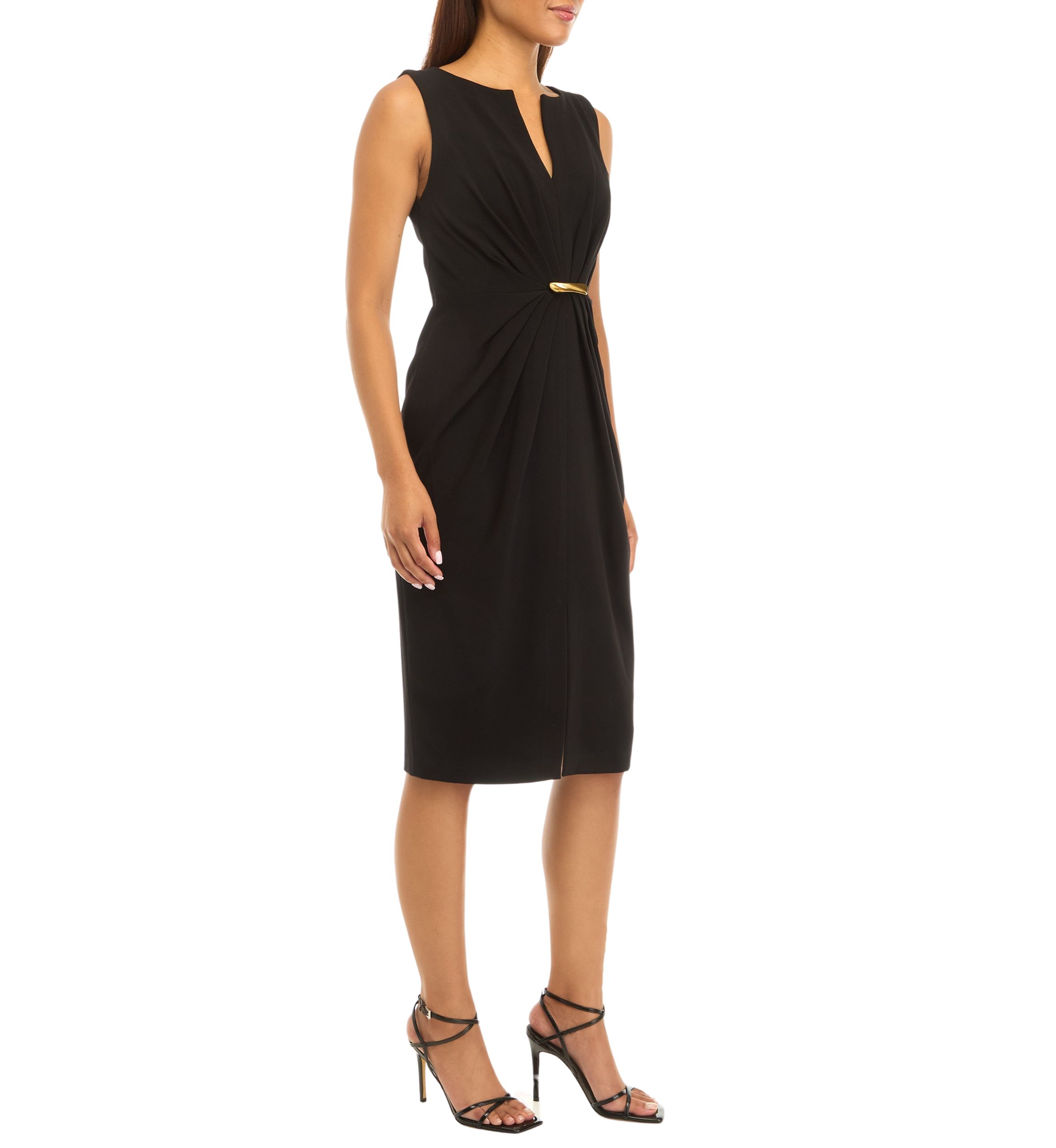 Womens Sleeveless V-Neck Crepe Fit and Flare Dress