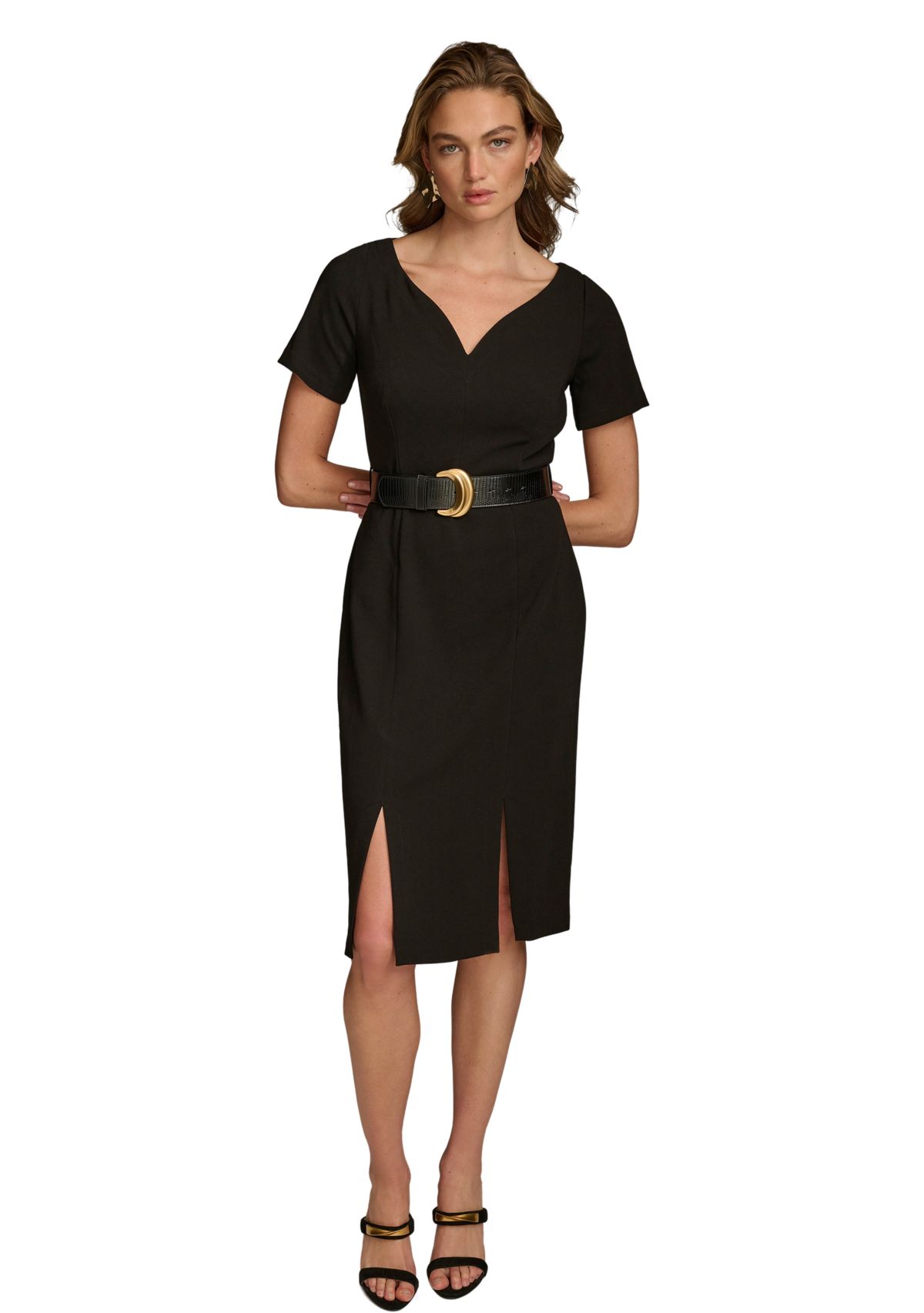 Womens Solid Belted Sheath Dress