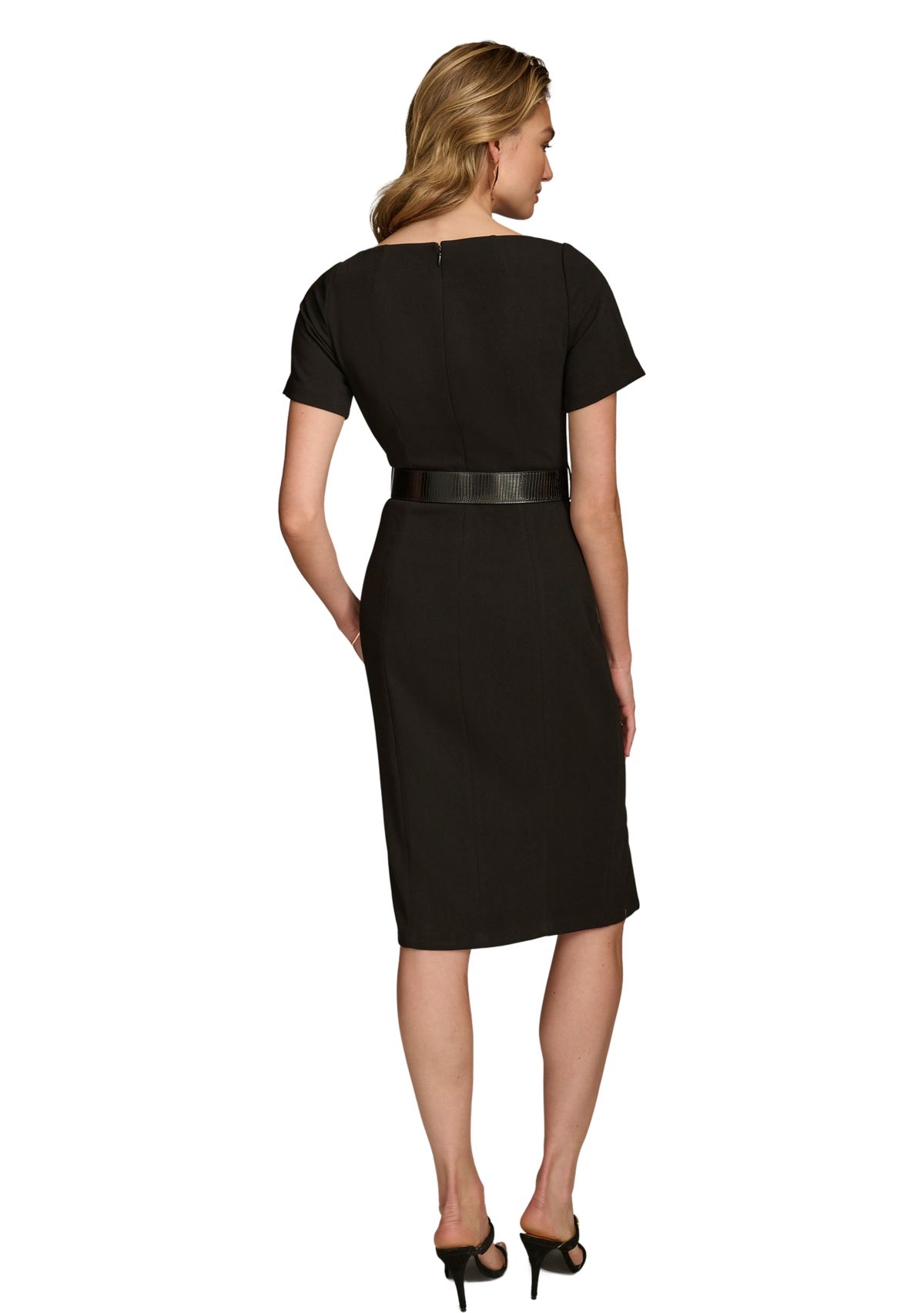 Womens Solid Belted Sheath Dress