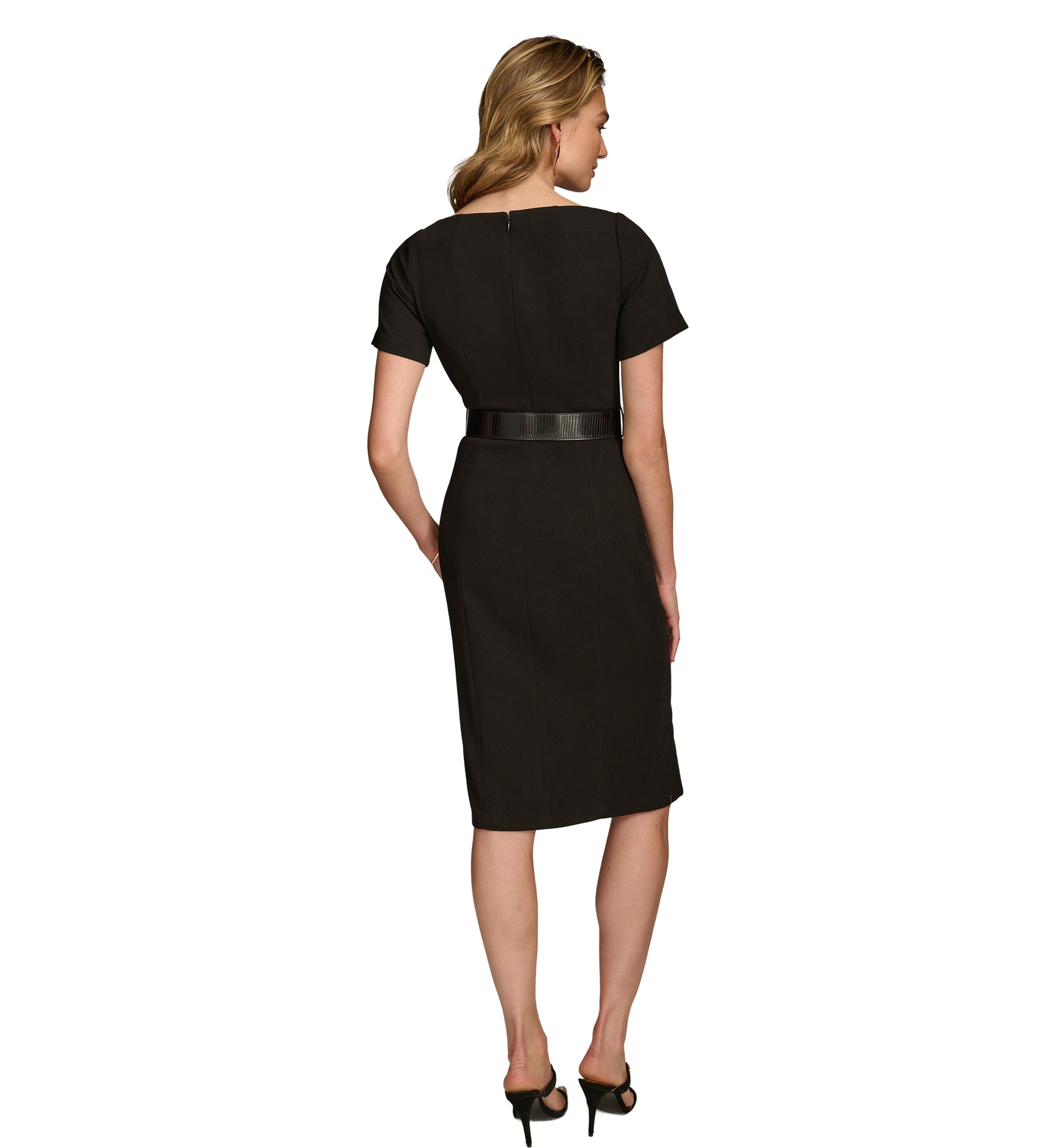 Womens Solid Belted Sheath Dress