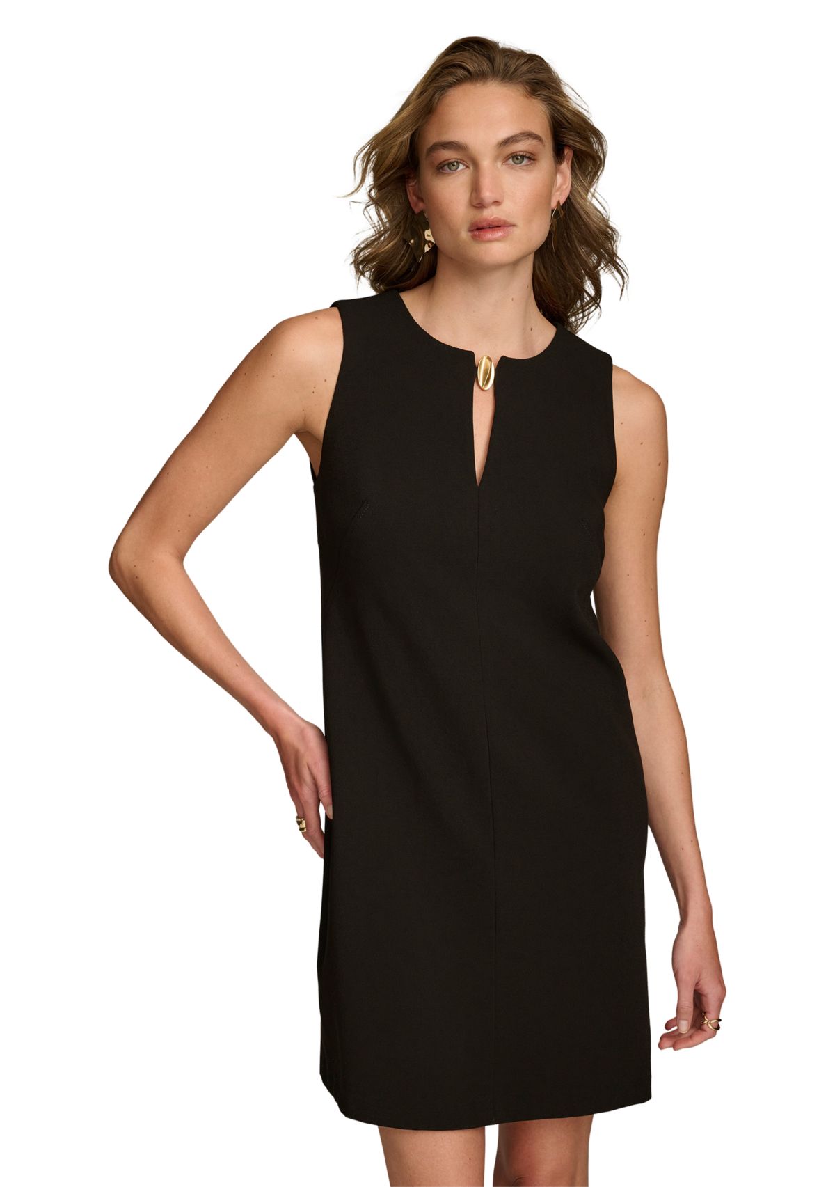 Womens Sleeveless Keyhole Neck Solid A-Line Dress