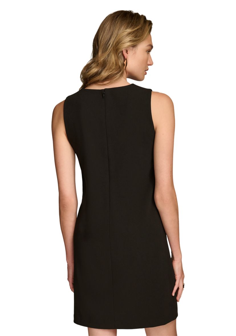 Womens Sleeveless Keyhole Neck Solid A-Line Dress