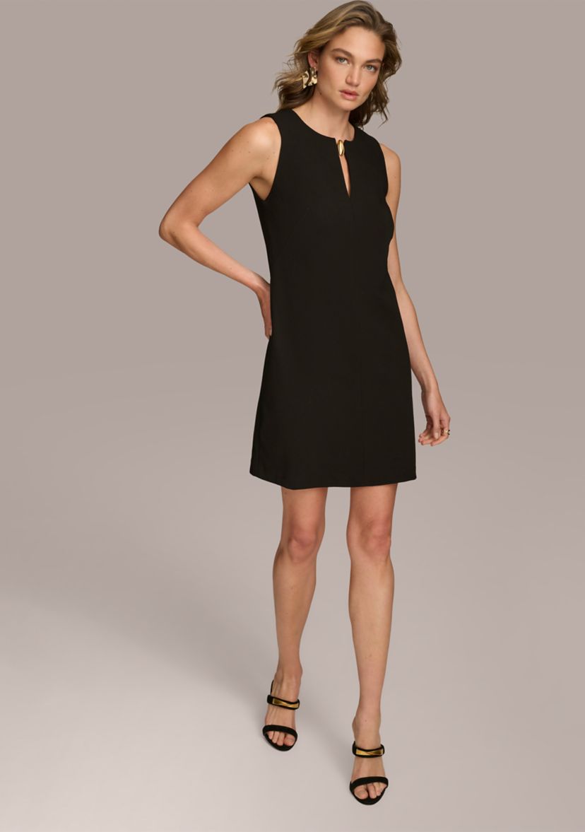 Womens Sleeveless Keyhole Neck Solid A-Line Dress