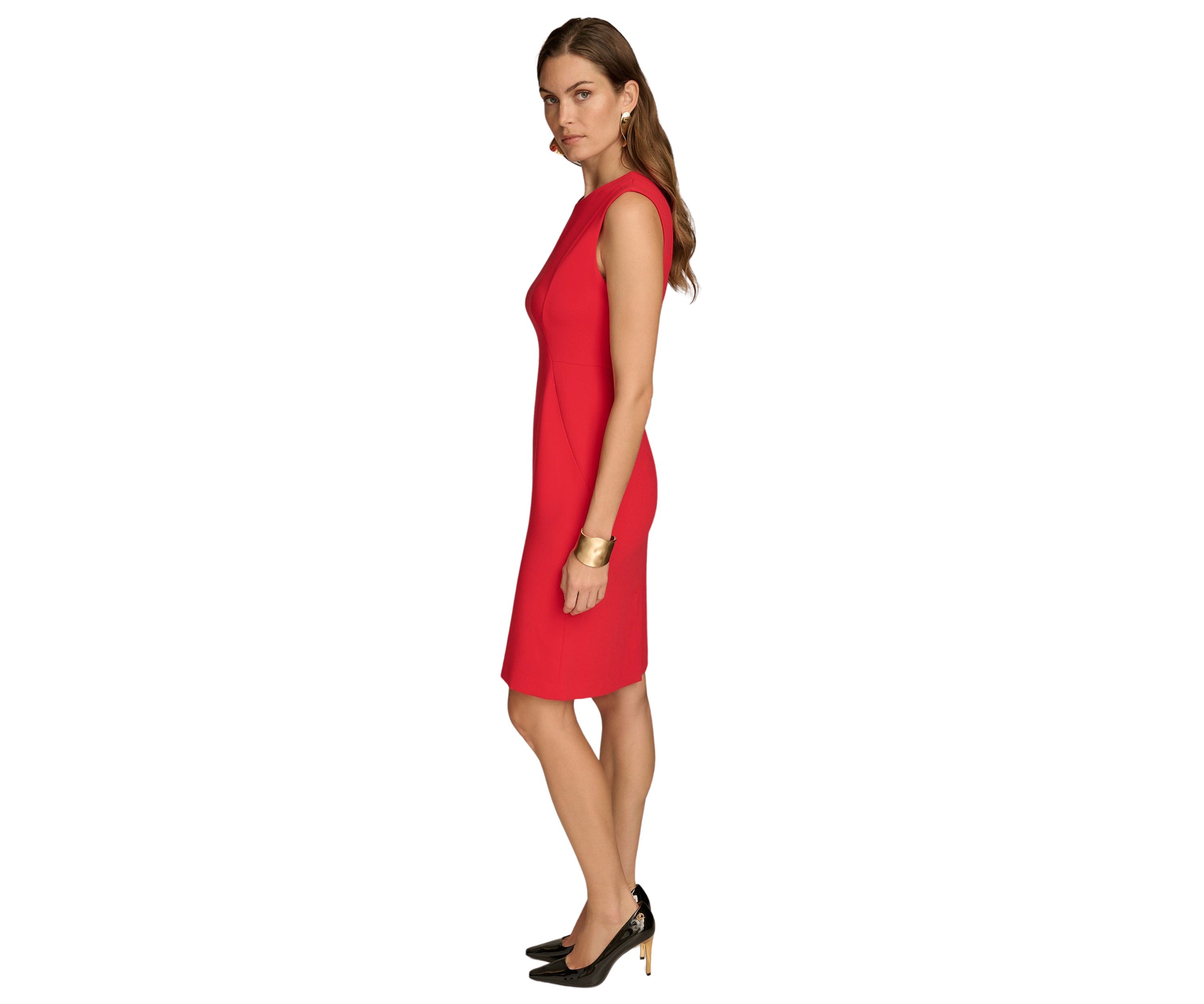 Womens Sleeveless Crew Neck Solid Sheath Dress