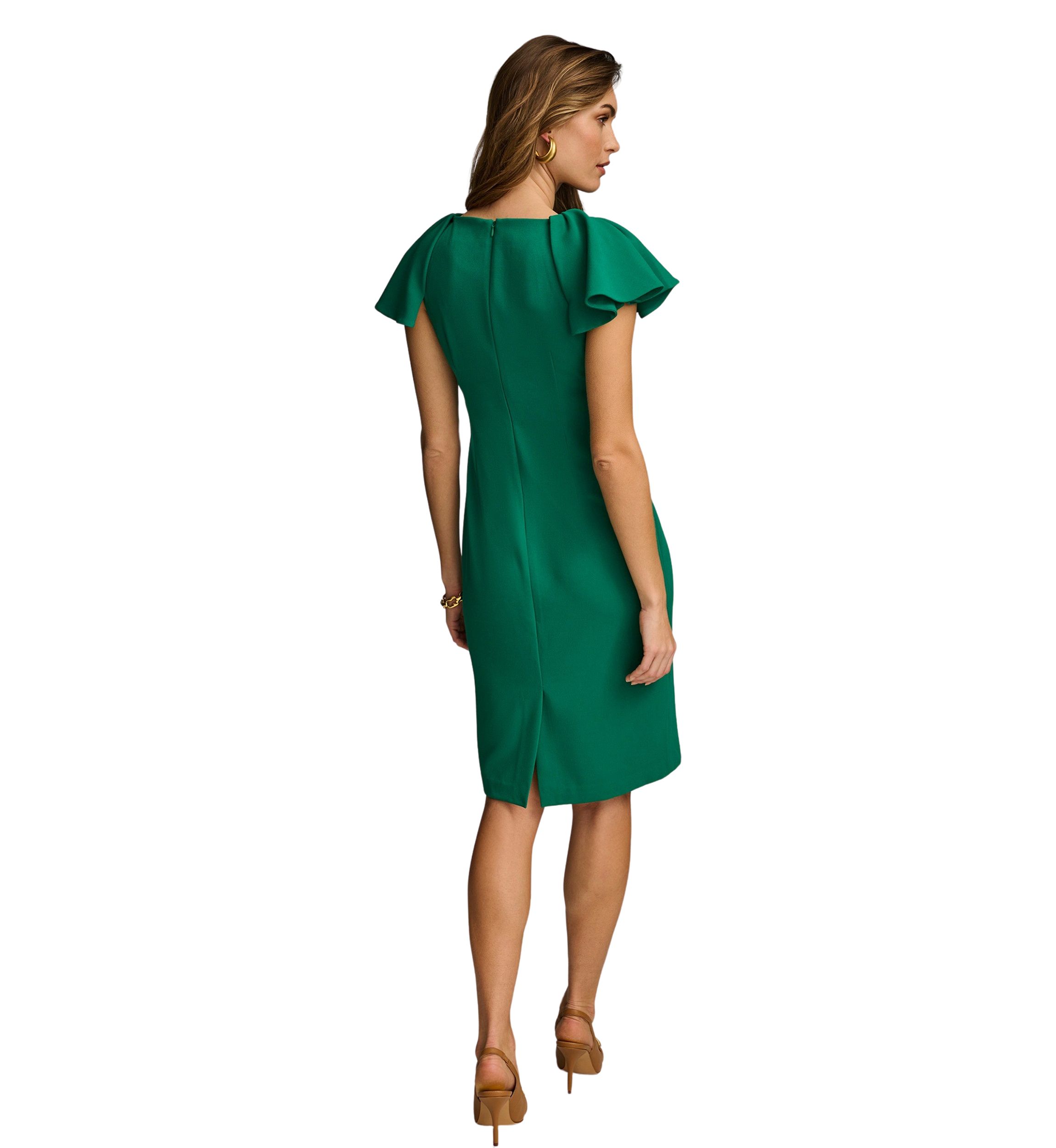 Womens Boat Neck Solid Scuba Sheath Dress