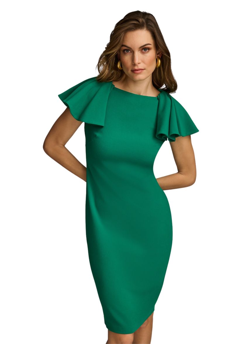 Womens Boat Neck Solid Scuba Sheath Dress