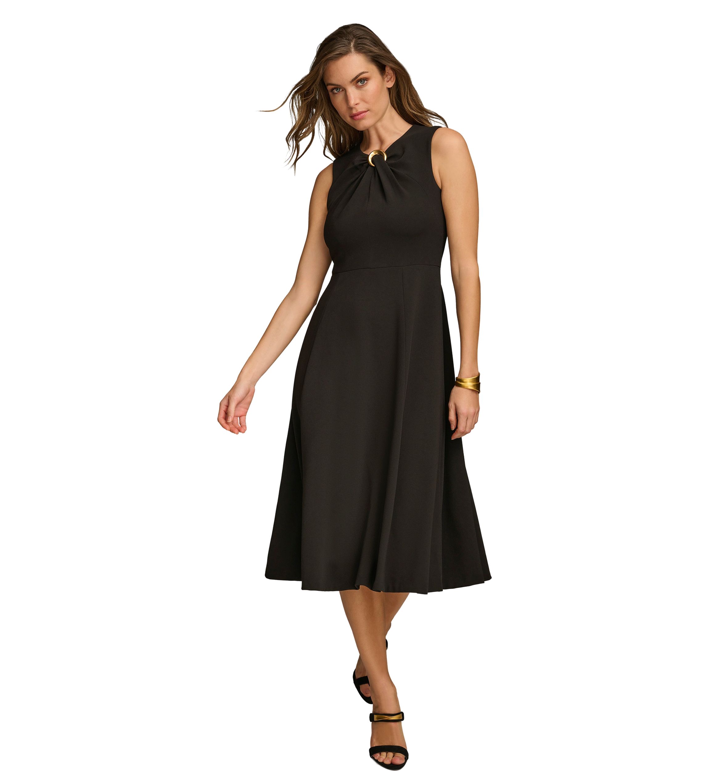 Womens Sleeveless Solid A-Line Scuba Dress