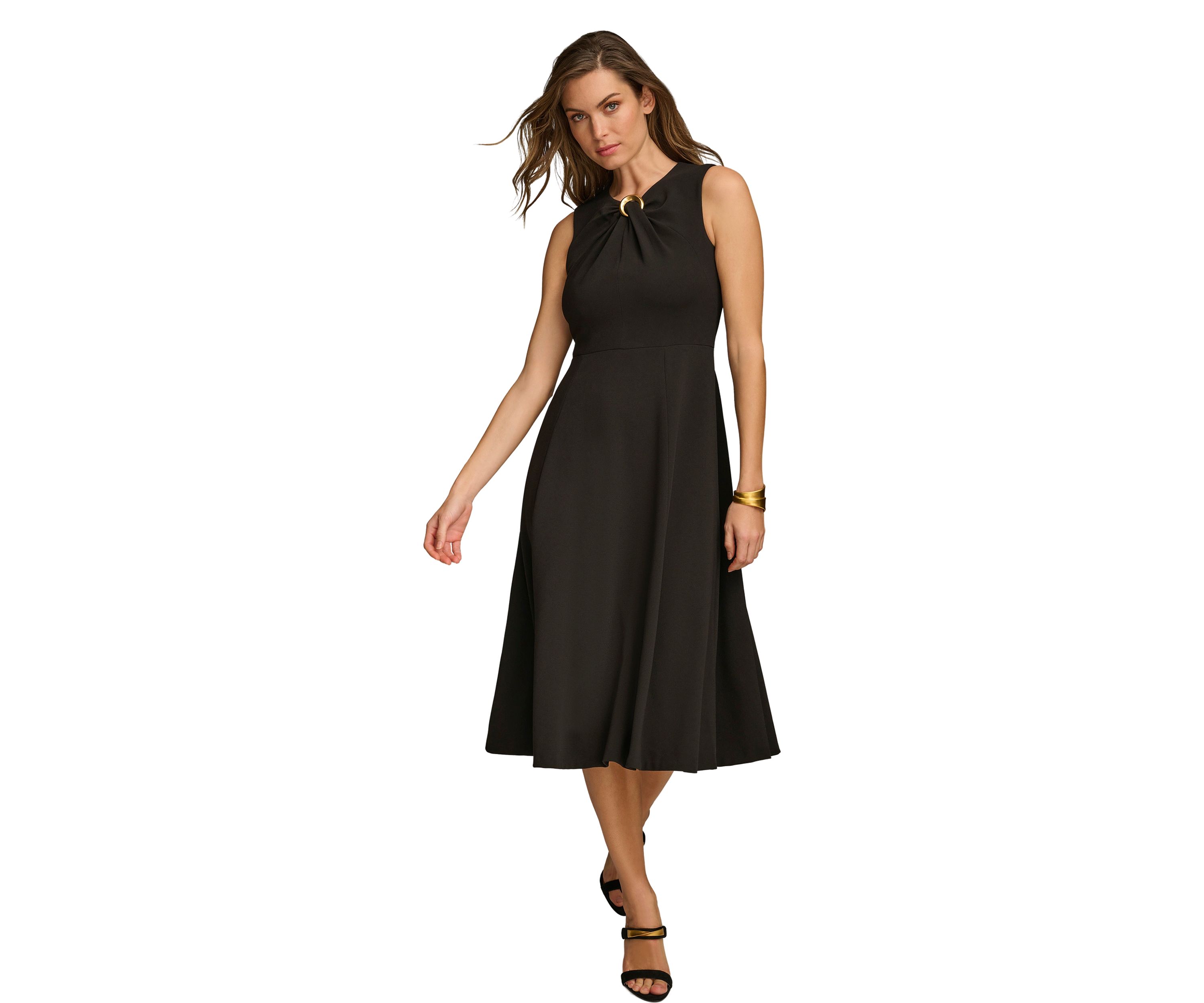 Womens Sleeveless Solid A-Line Scuba Dress