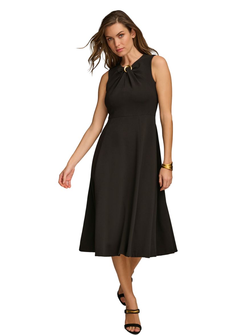 Womens Sleeveless Solid A-Line Scuba Dress